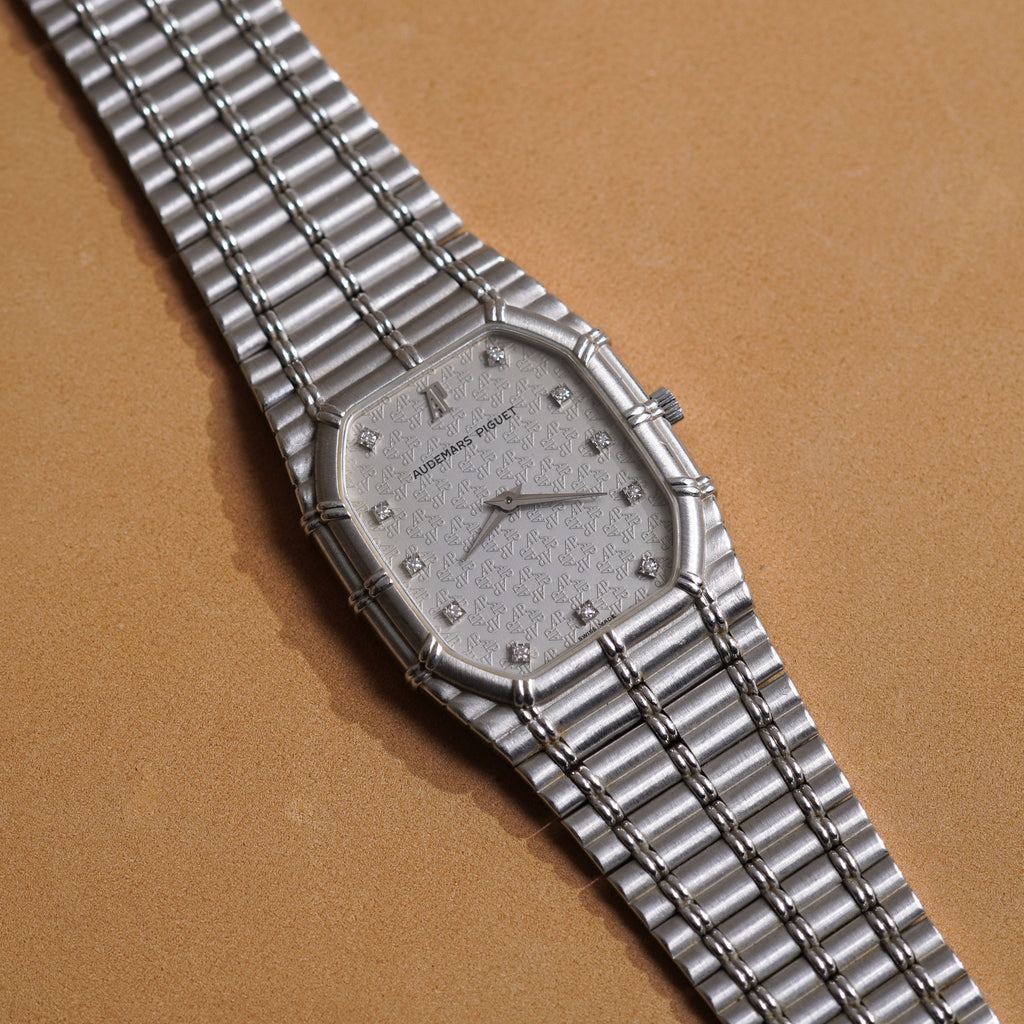 Audemars Piguet Bamboo, Manual wind, AP Logo Diamond Index, White Gold