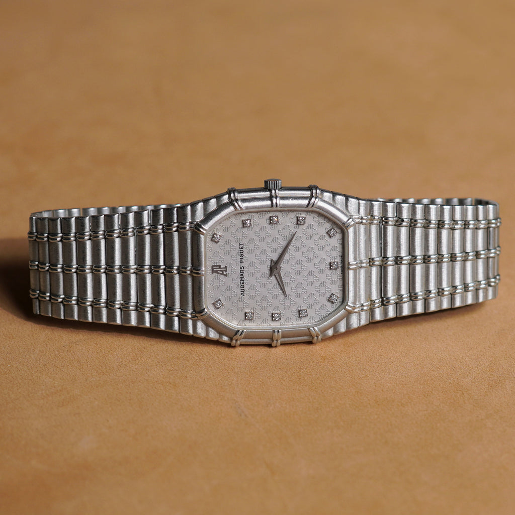 Audemars Piguet Bamboo, Manual wind, AP Logo Diamond Index, White Gold