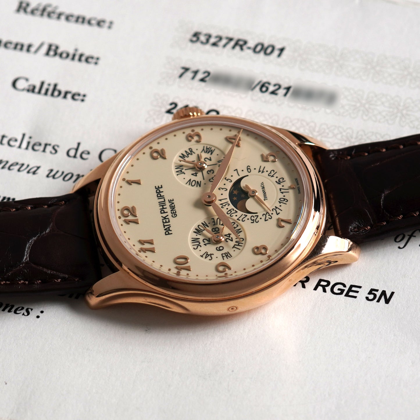 Patek Philippe Perpetual Calendar, Signed Tiffany & Co., Ref. 5327R, Rose Gold