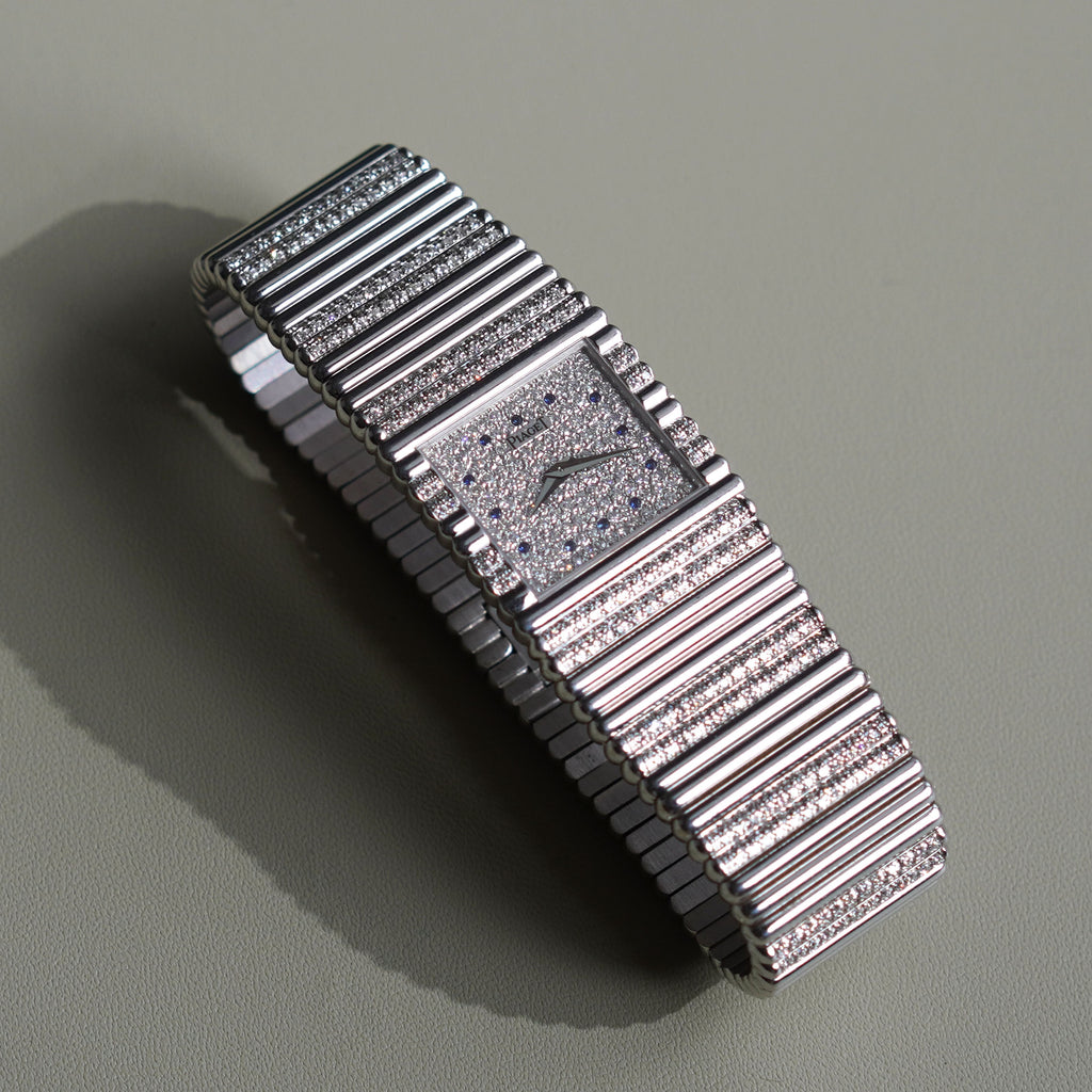 Piaget Emperador, Factory-Set Diamond Dial with Blue Sapphires, Diamond Bracelet, Ref. 9131C505, White Gold