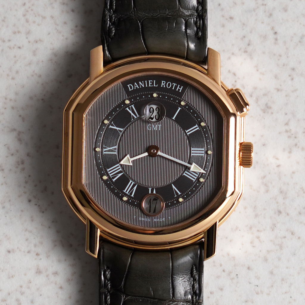 Daniel Roth Double Ellipse GMT, Grey “Pinstripe” Guilloché dial, Ref. N238, Rose Gold
