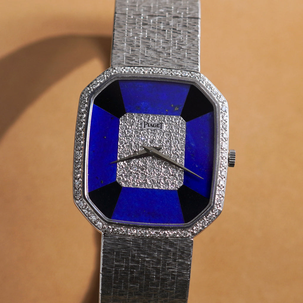 Piaget Octagonal Bracelet Watch, Ref. 9795 A6, Onyx and Lapis Lazuli dial, Factory diamonds, White Gold