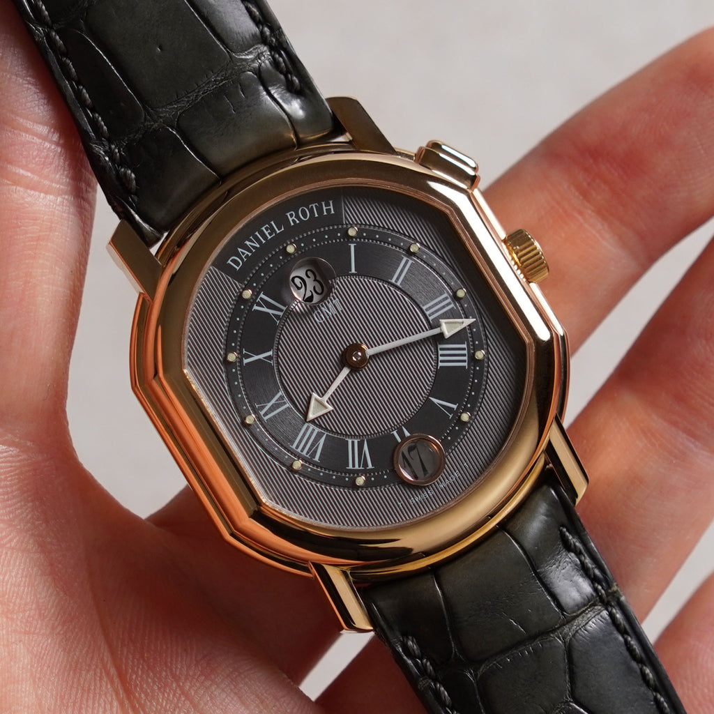 Daniel Roth Double Ellipse GMT, Grey “Pinstripe” Guilloché dial, Ref. N238, Rose Gold
