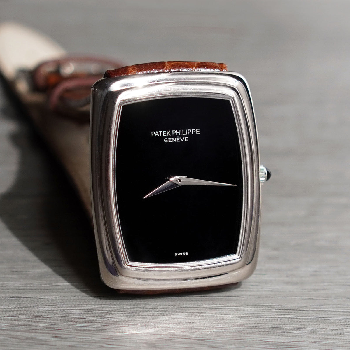 Patek Philippe Rectangular Wristwatch with Onyx Dial, Ref. 3632G, White Gold