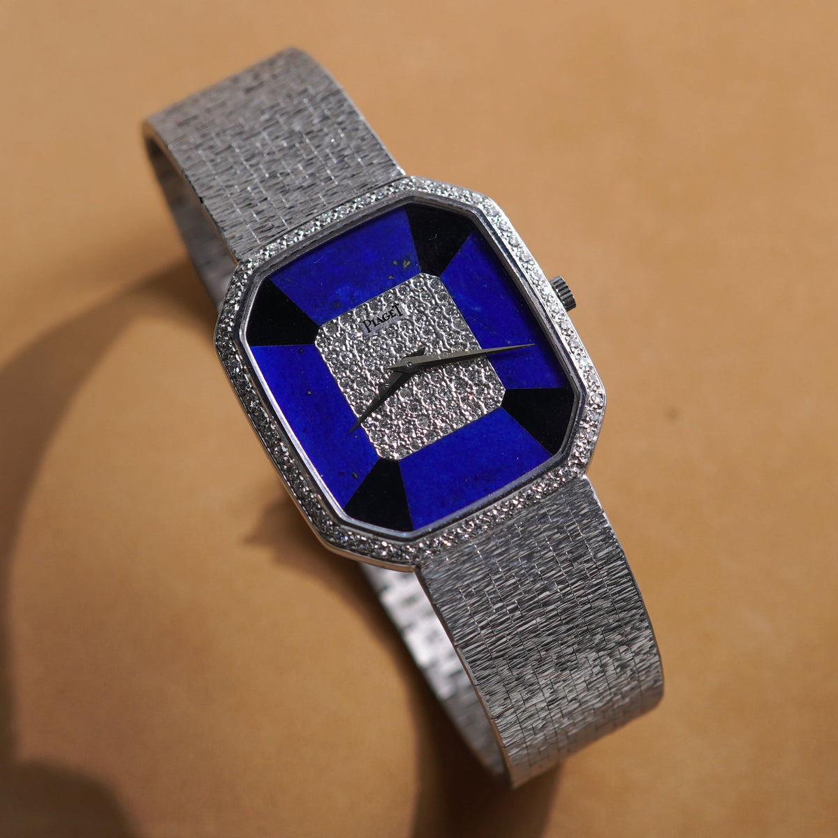 Piaget Octagonal Bracelet Watch, Ref. 9795 A6, Onyx and Lapis Lazuli dial, Factory diamonds, White Gold