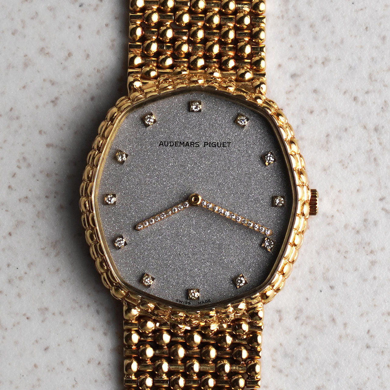 Audemars Piguet Octagonal Bracelet Watch, Snowflake dial with Diamond Markers and Hands, Yellow Gold