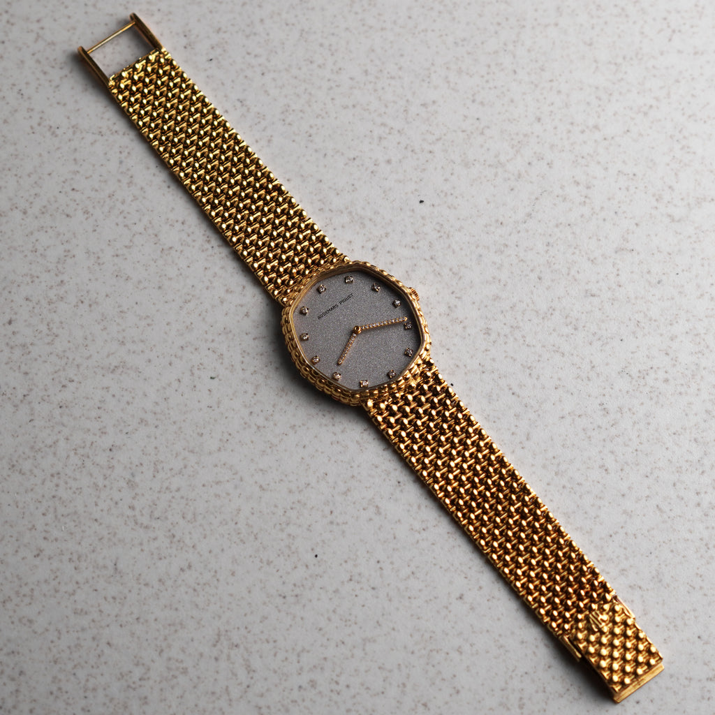 Audemars Piguet Octagonal Bracelet Watch, Snowflake dial with Diamond Markers and Hands, Yellow Gold