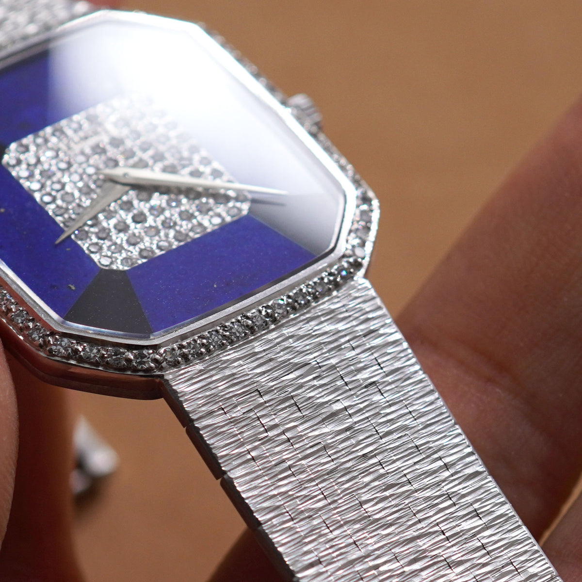 Piaget Octagonal Bracelet Watch, Ref. 9795 A6, Onyx and Lapis Lazuli dial, Factory diamonds, White Gold