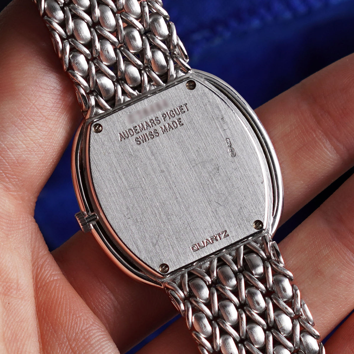 Audemars Piguet Oval-shaped Wristwatch, Diamond Bezel and Pavé Diamond Dial with Sapphires, White Gold