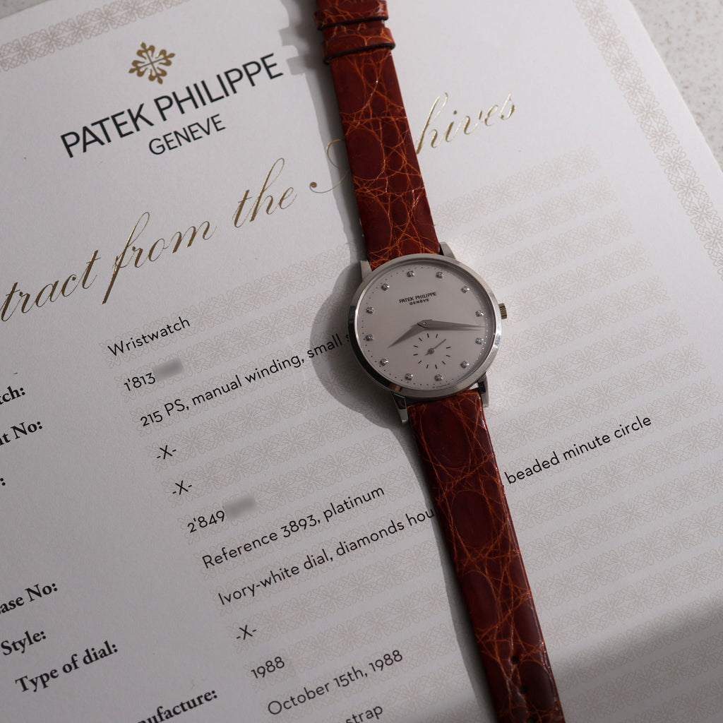 Patek Philippe Calatrava, Ivory-white dial with diamond markers, Ref. 3893, Platinum