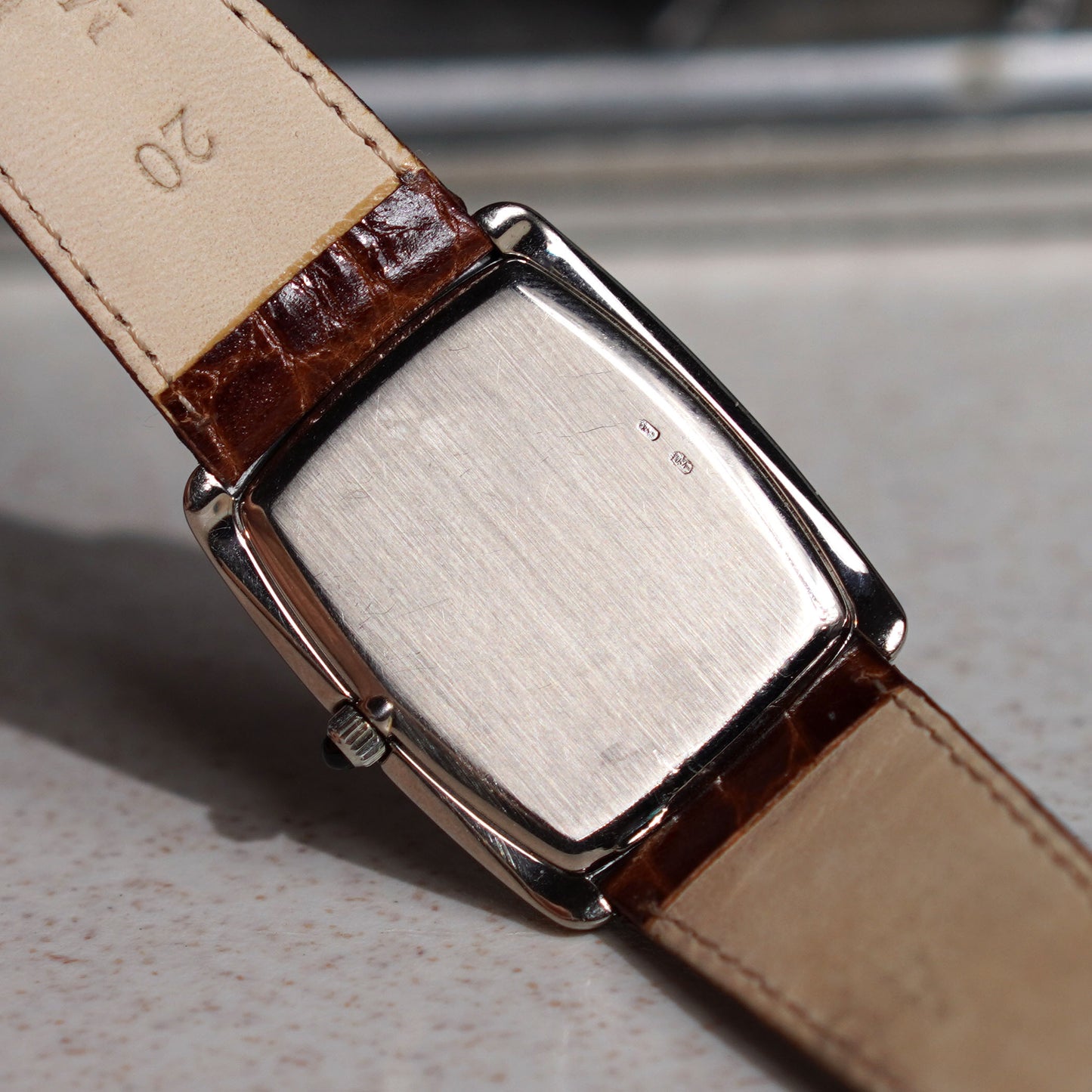 Patek Philippe Rectangular Wristwatch with Onyx Dial, White Gold