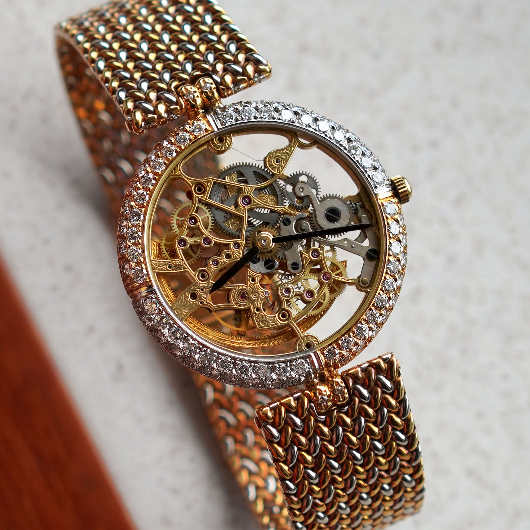 Gerald Genta Skeletonised Squalette Bracelet Watch, Factory-set Diamonds, Yellow and White Gold