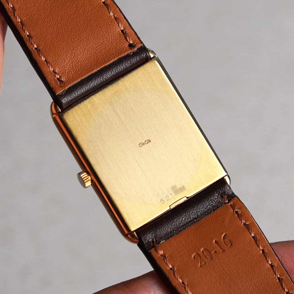 Vacheron Constantin Tank-Shaped Wristwatch, Double-signed Hermes, Yellow Gold