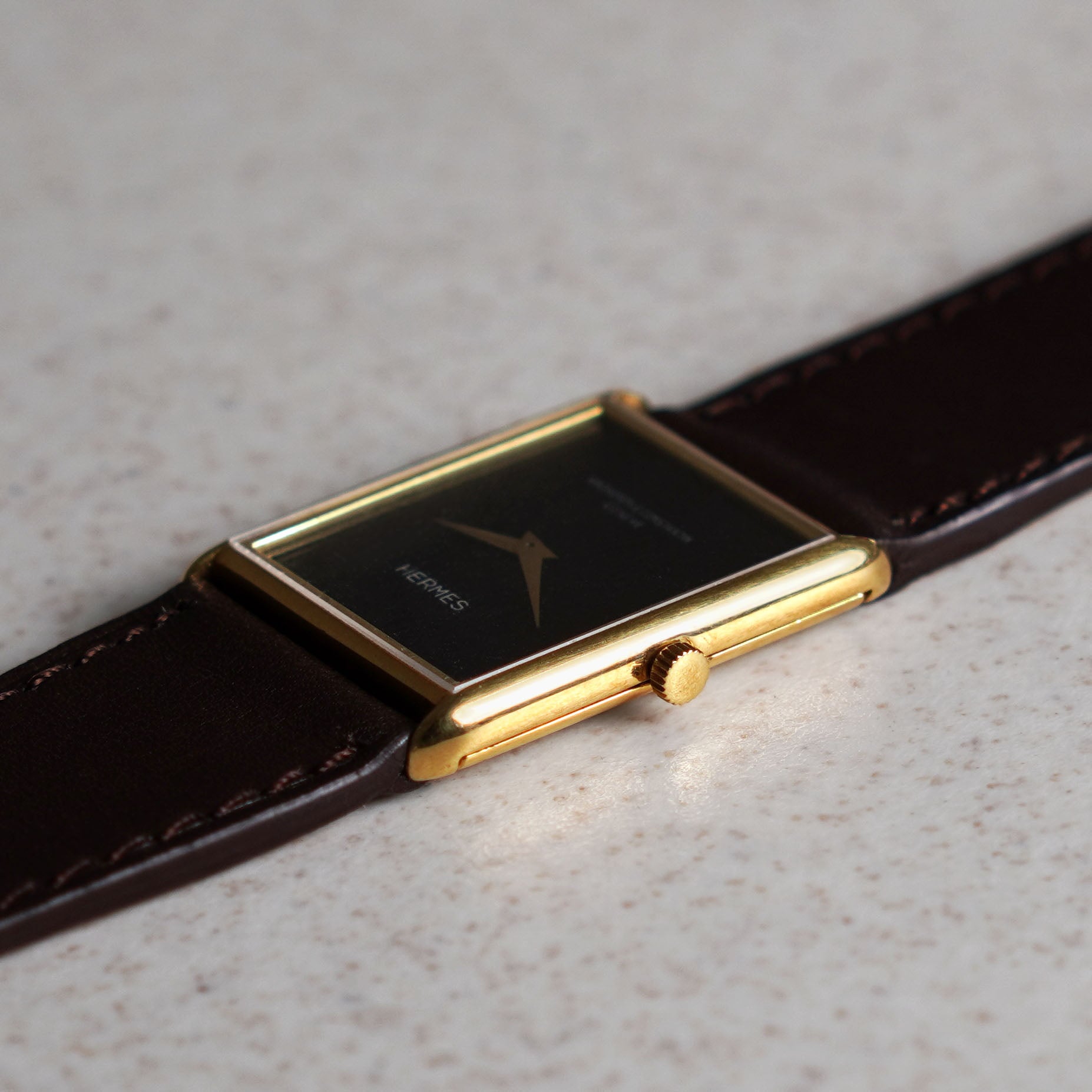 Vacheron Constantin Tank-Shaped Wristwatch, Double-signed Hermes, Yellow Gold