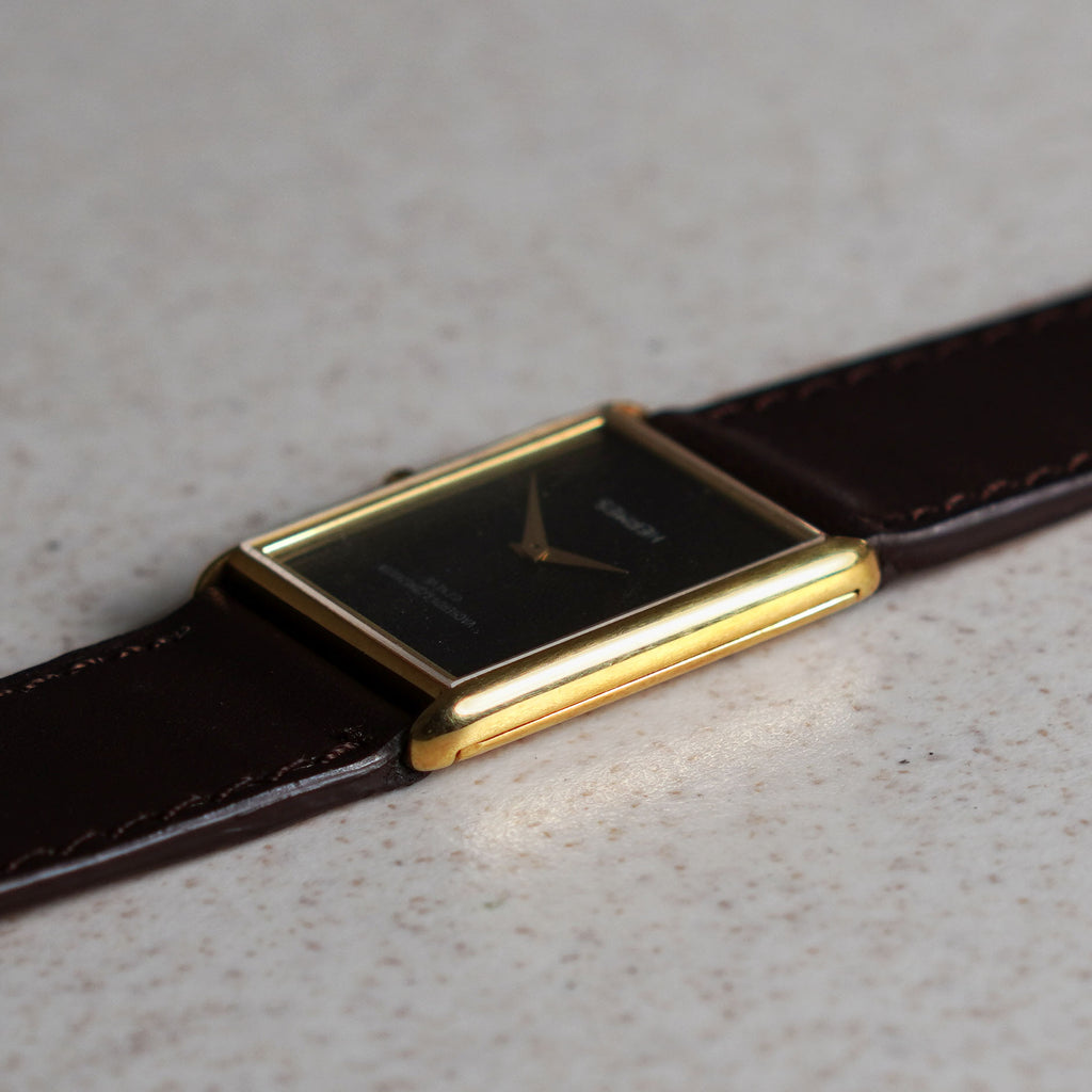 Vacheron Constantin Tank-Shaped Wristwatch, Double-signed Hermes, Yellow Gold