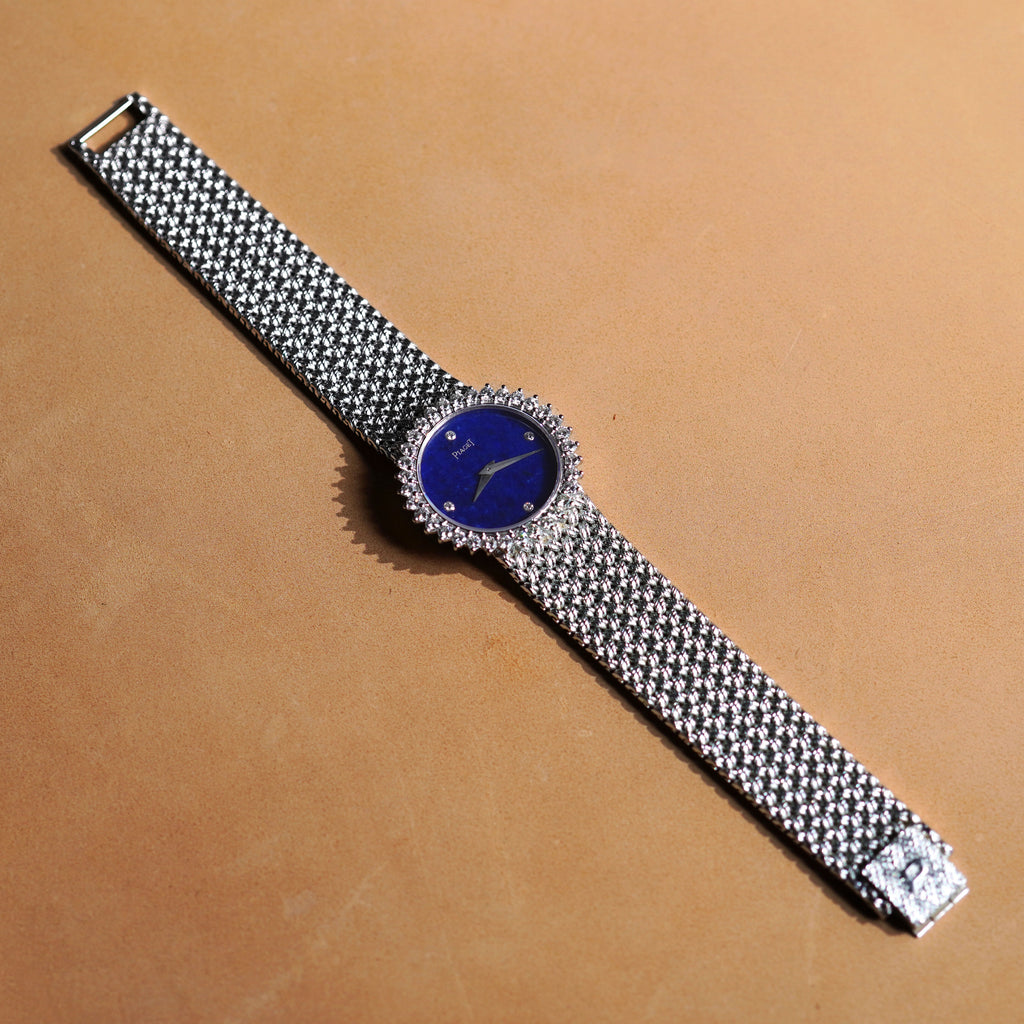 Piaget bracelet watch, Ref. 924D4, Lapis Lazuli dial, Diamond bezel, White Gold