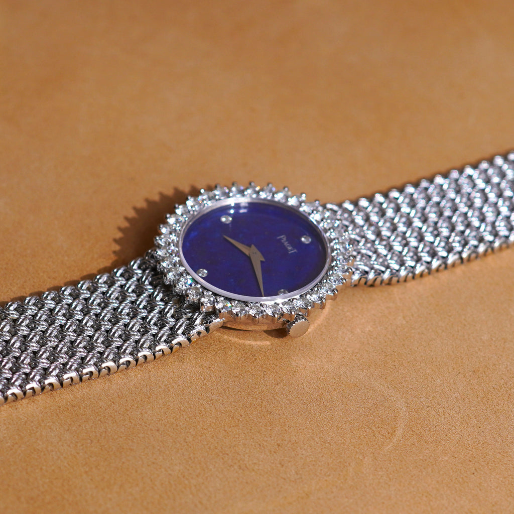 Piaget bracelet watch, Ref. 924D4, Lapis Lazuli dial, Diamond bezel, White Gold