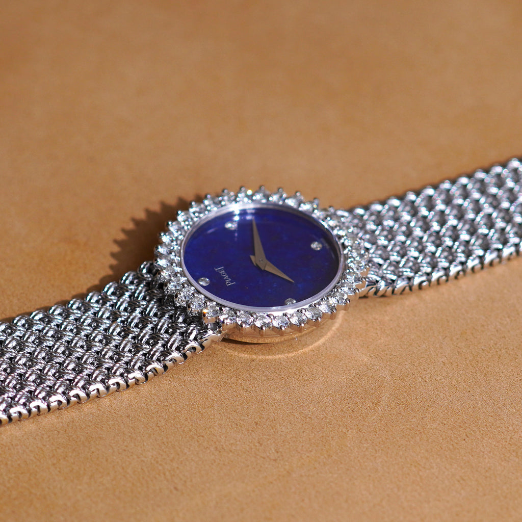 Piaget bracelet watch, Ref. 924D4, Lapis Lazuli dial, Diamond bezel, White Gold