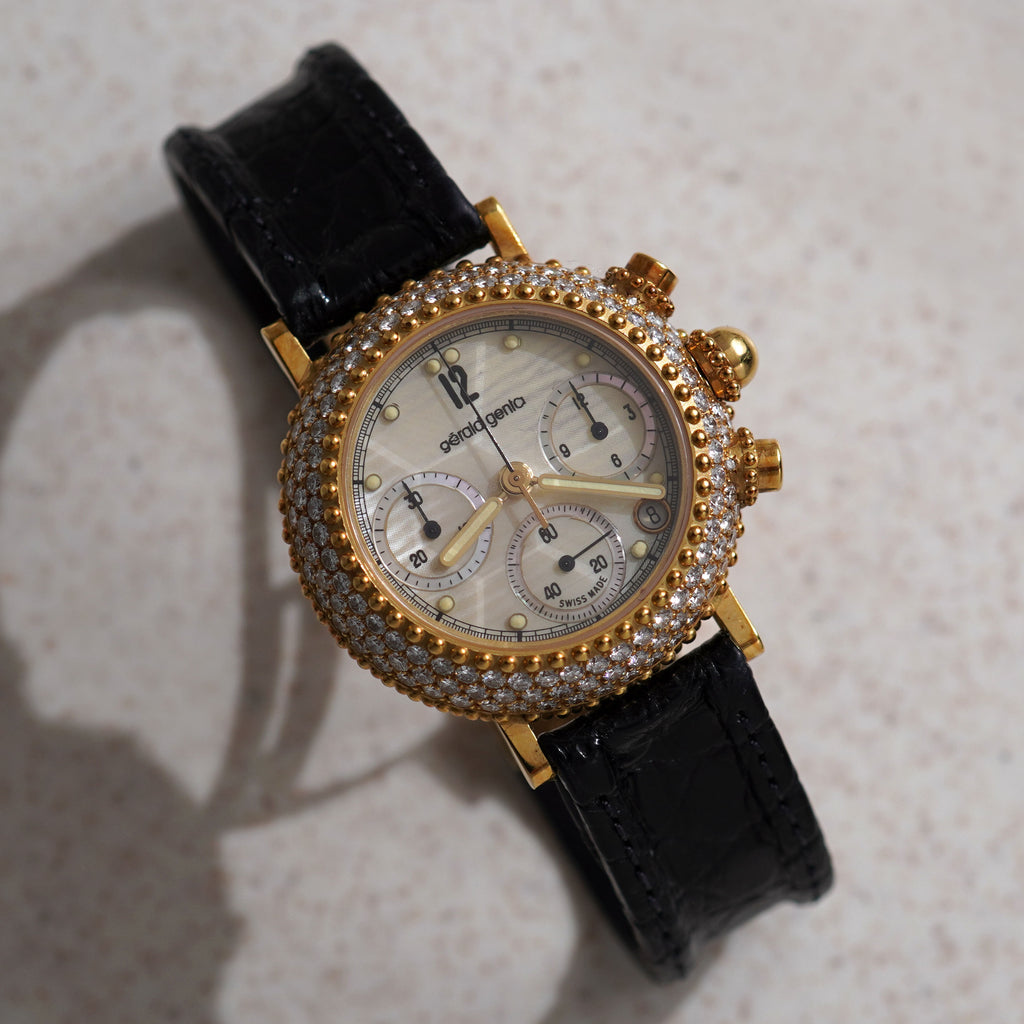 Gerald Genta Chronograph with Date, MOP dial, Ref. G.3538.7, Yellow Gold and Diamond-set