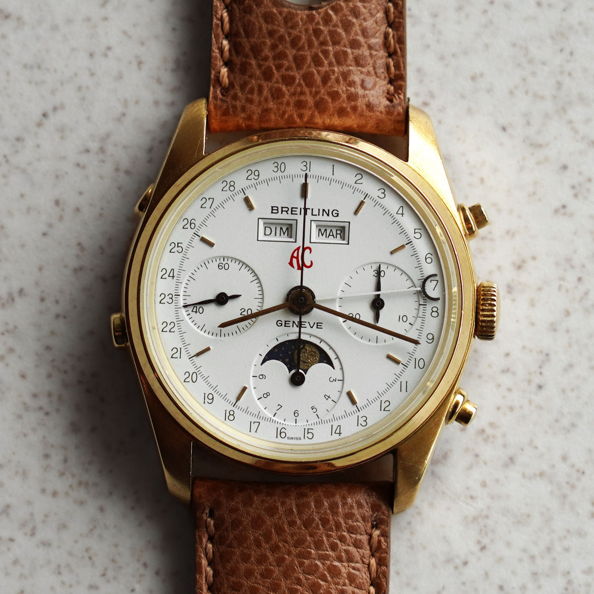 Breitling Triple Calendar Moonphase Chronograph, AC Cars, Yellow Gold