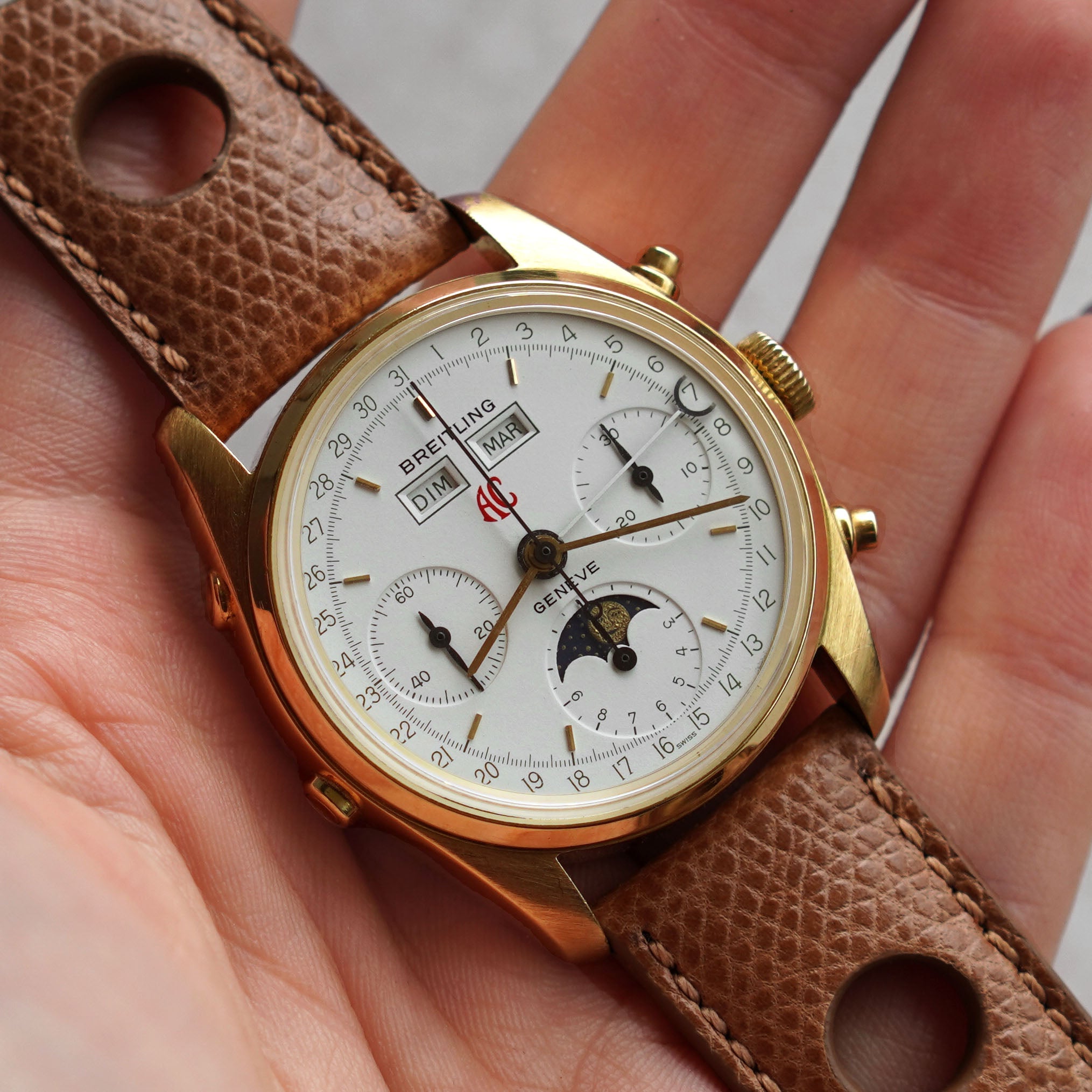 Breitling Triple Calendar Moonphase Chronograph, AC Cars, Yellow Gold