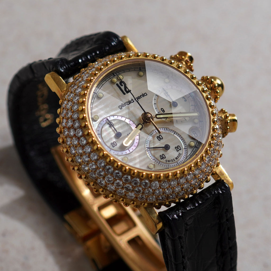 Gerald Genta Chronograph with Date, MOP dial, Ref. G.3538.7, Yellow Gold and Diamond-set