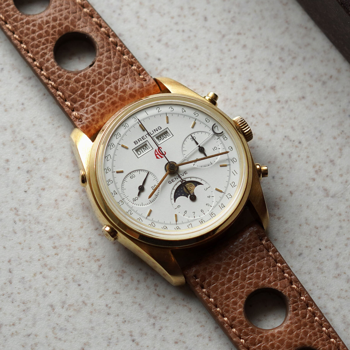 Breitling Triple Calendar Moonphase Chronograph, AC Cars, Yellow Gold