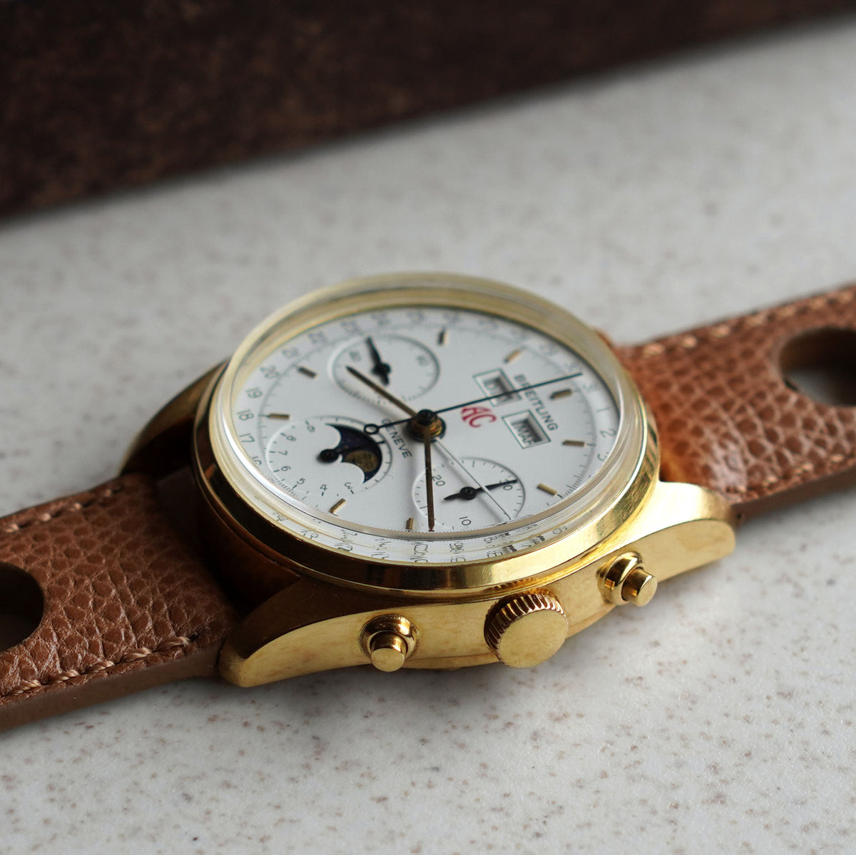 Breitling Triple Calendar Moonphase Chronograph, AC Cars, Yellow Gold