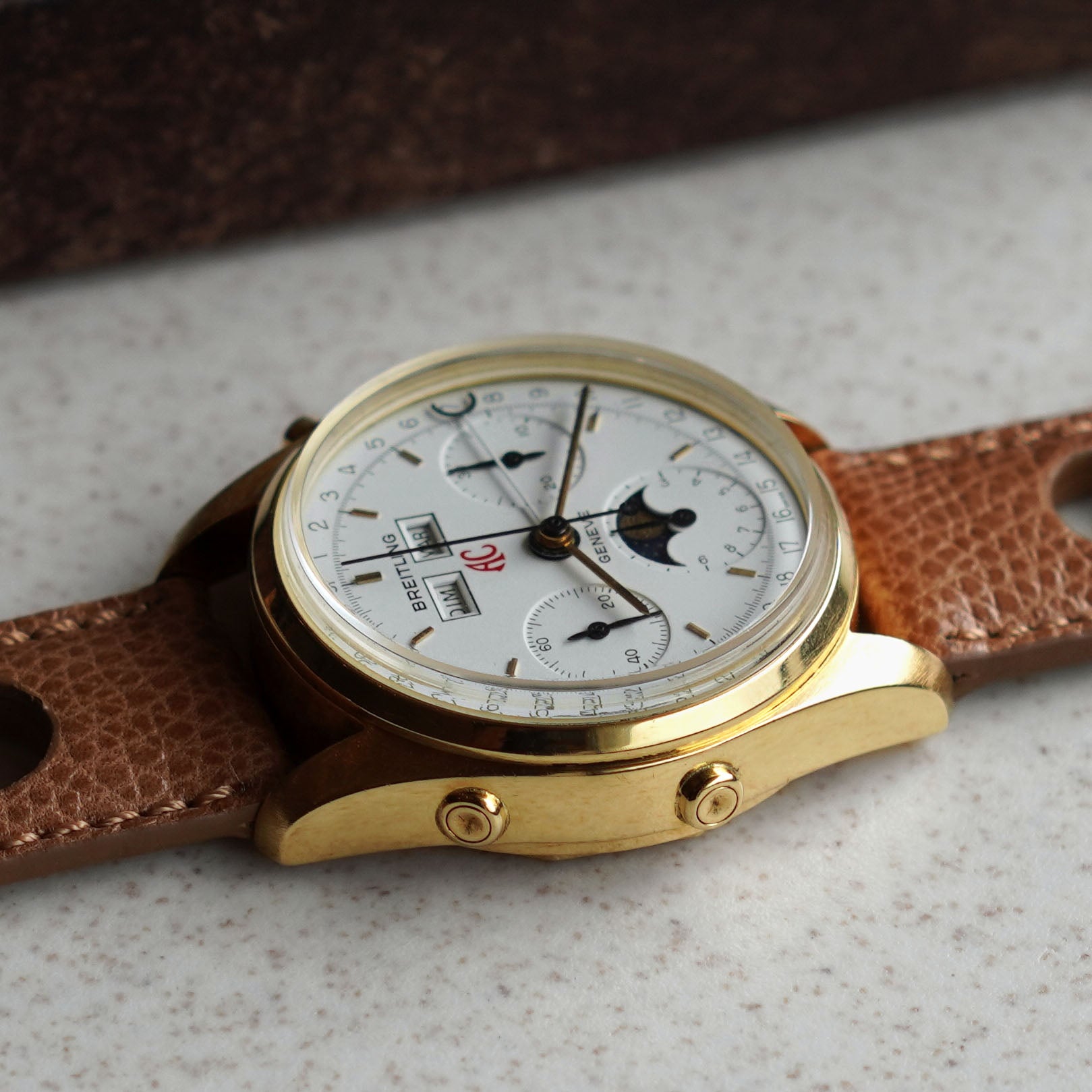 Breitling Triple Calendar Moonphase Chronograph, AC Cars, Yellow Gold