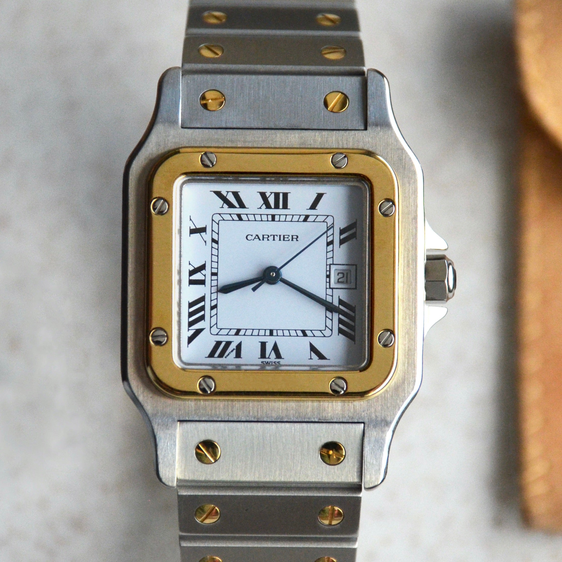 Cartier Santos Carr e Steel Yellow Gold