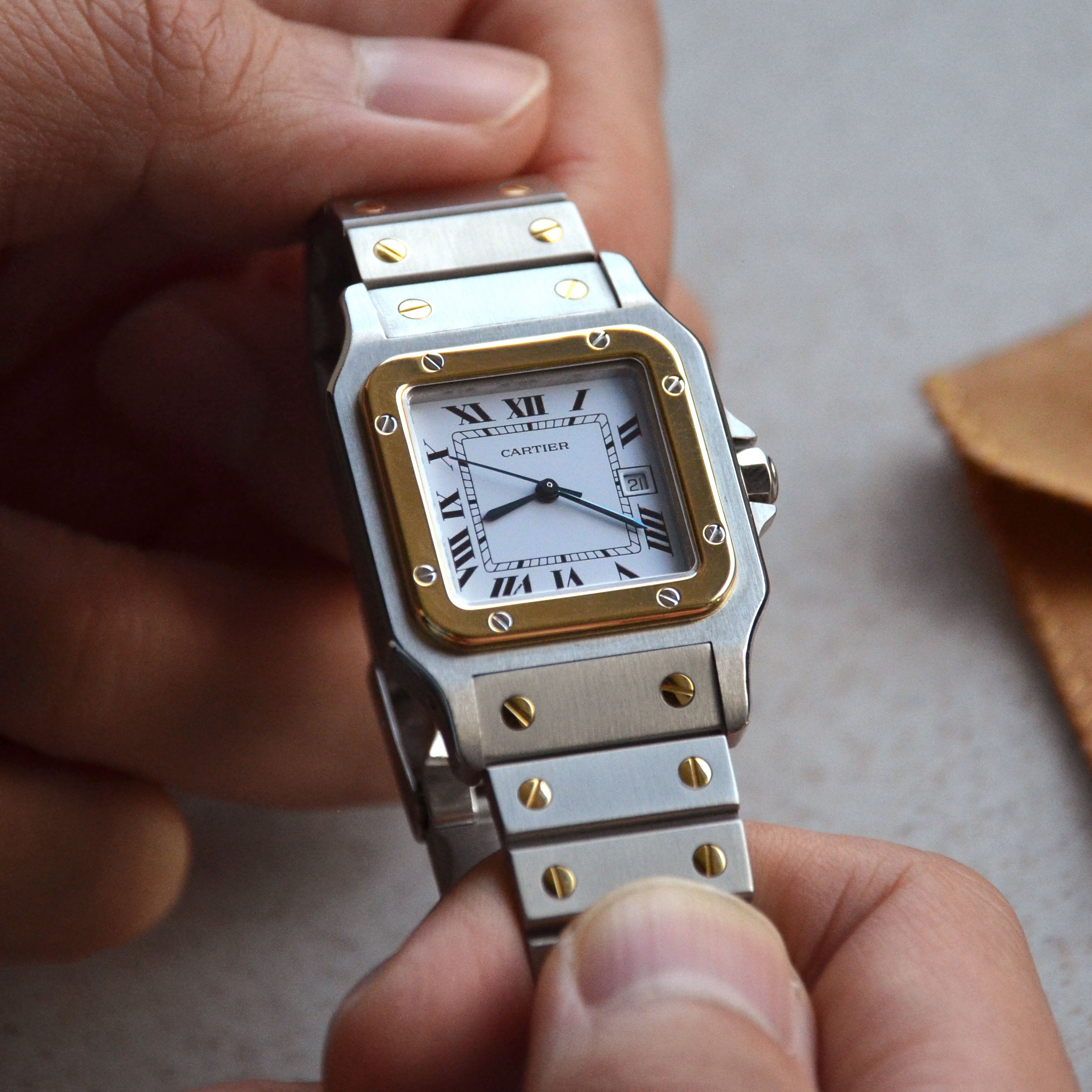 Cartier Santos Carr e Steel Yellow Gold