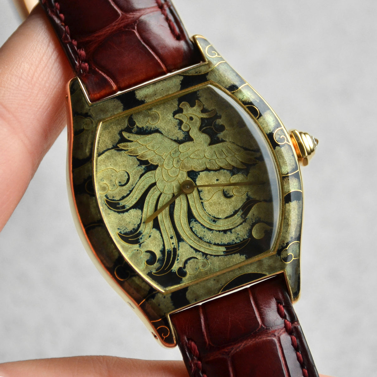Cartier Tortue Cloisonné Enamel Dial and Case Phoenix, Ref. 2496, Pink Gold
