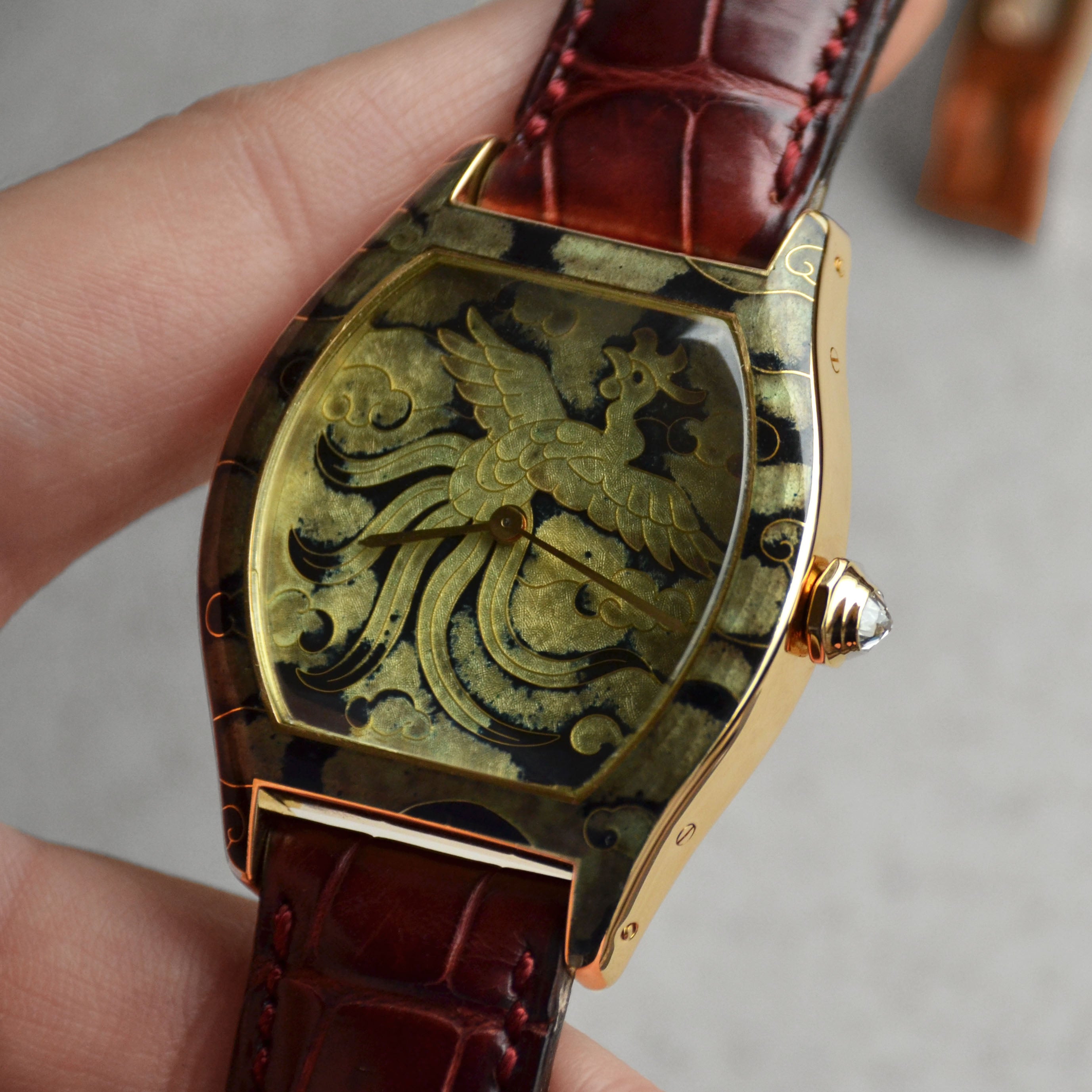 Cartier Tortue Cloisonné Enamel Dial and Case Phoenix, Ref. 2496, Pink Gold
