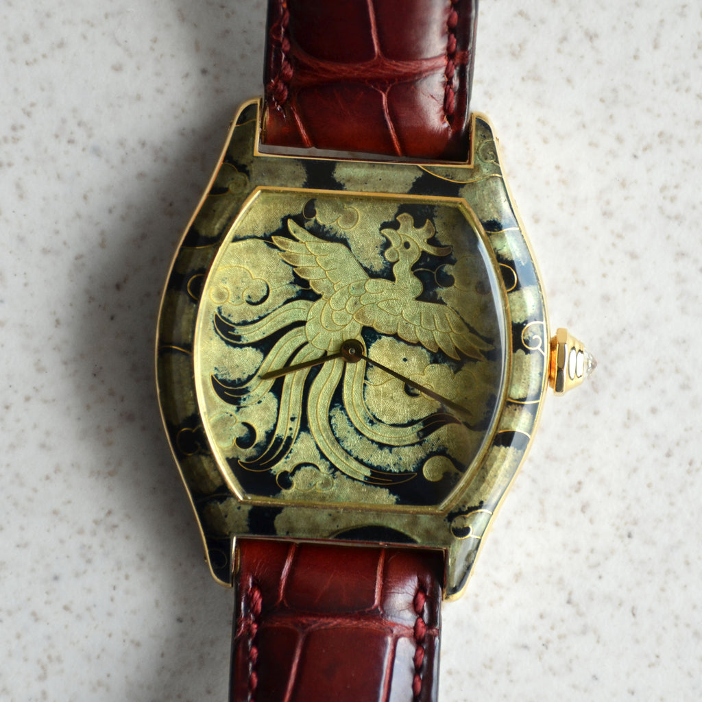 Cartier Tortue Cloisonné Enamel Dial and Case Phoenix, Ref. 2496, Pink Gold