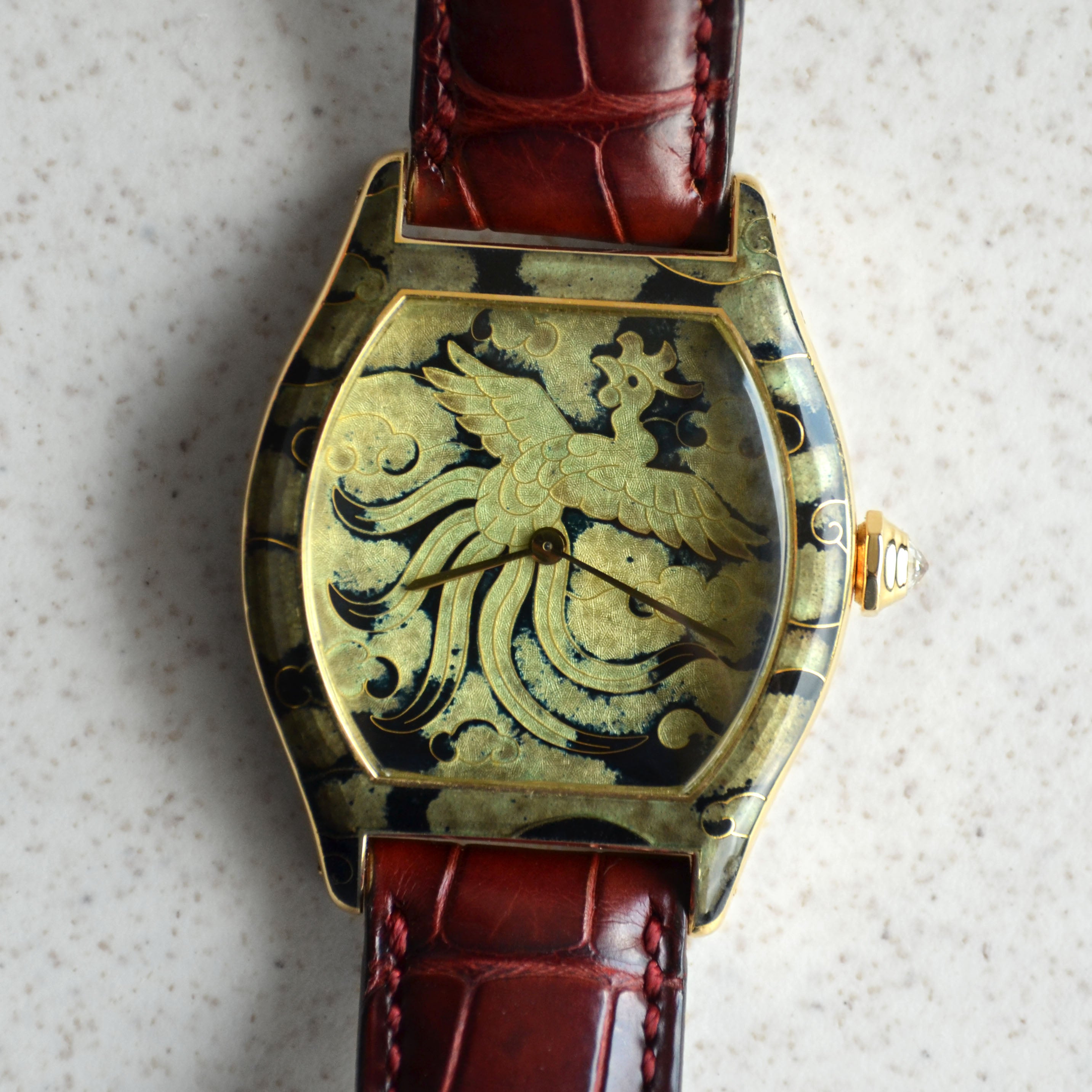 Cartier Tortue Cloisonné Enamel Dial and Case Phoenix, Ref. 2496, Pink Gold