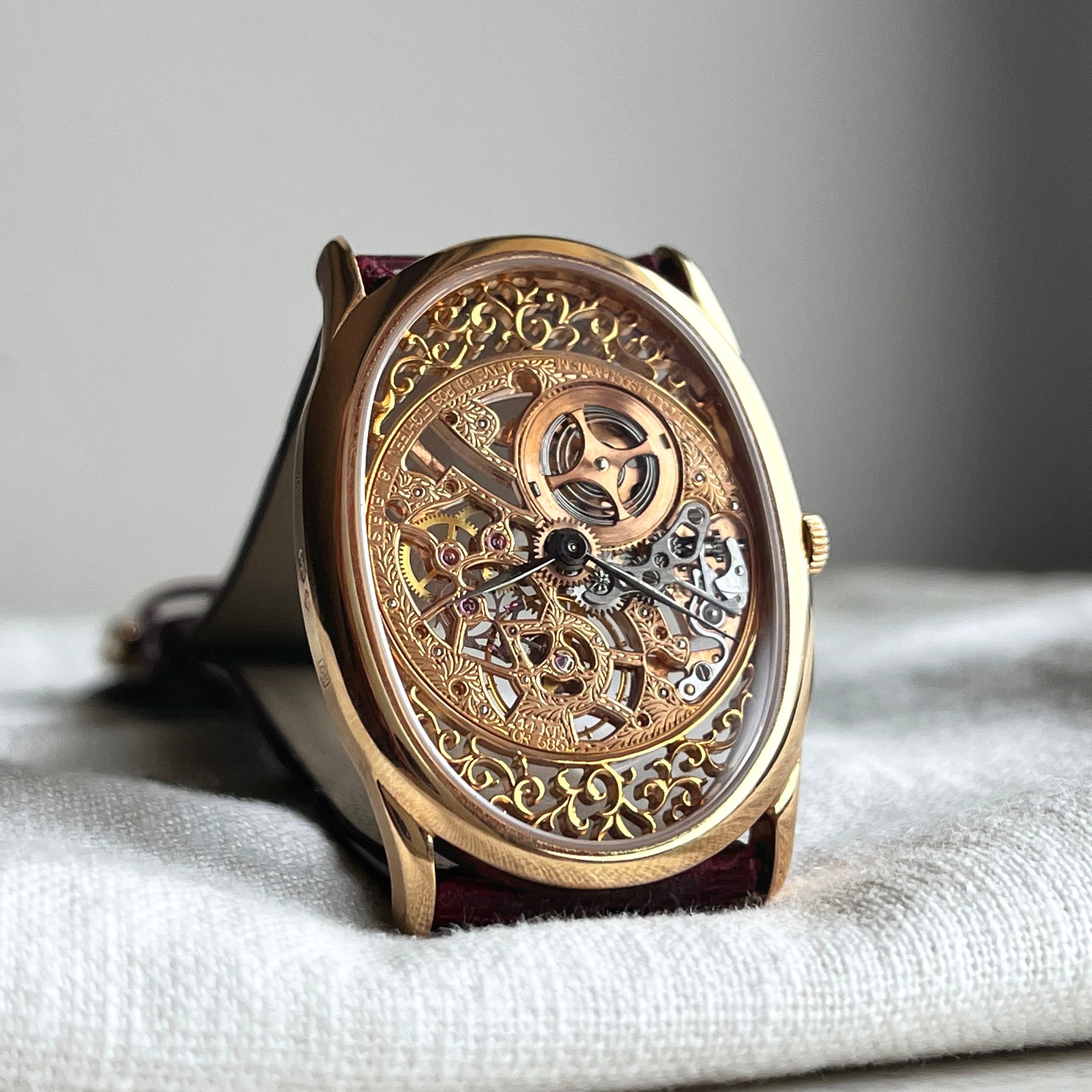 Audemars Piguet Rare Skeleton Oval Wristwatch, Pink Gold