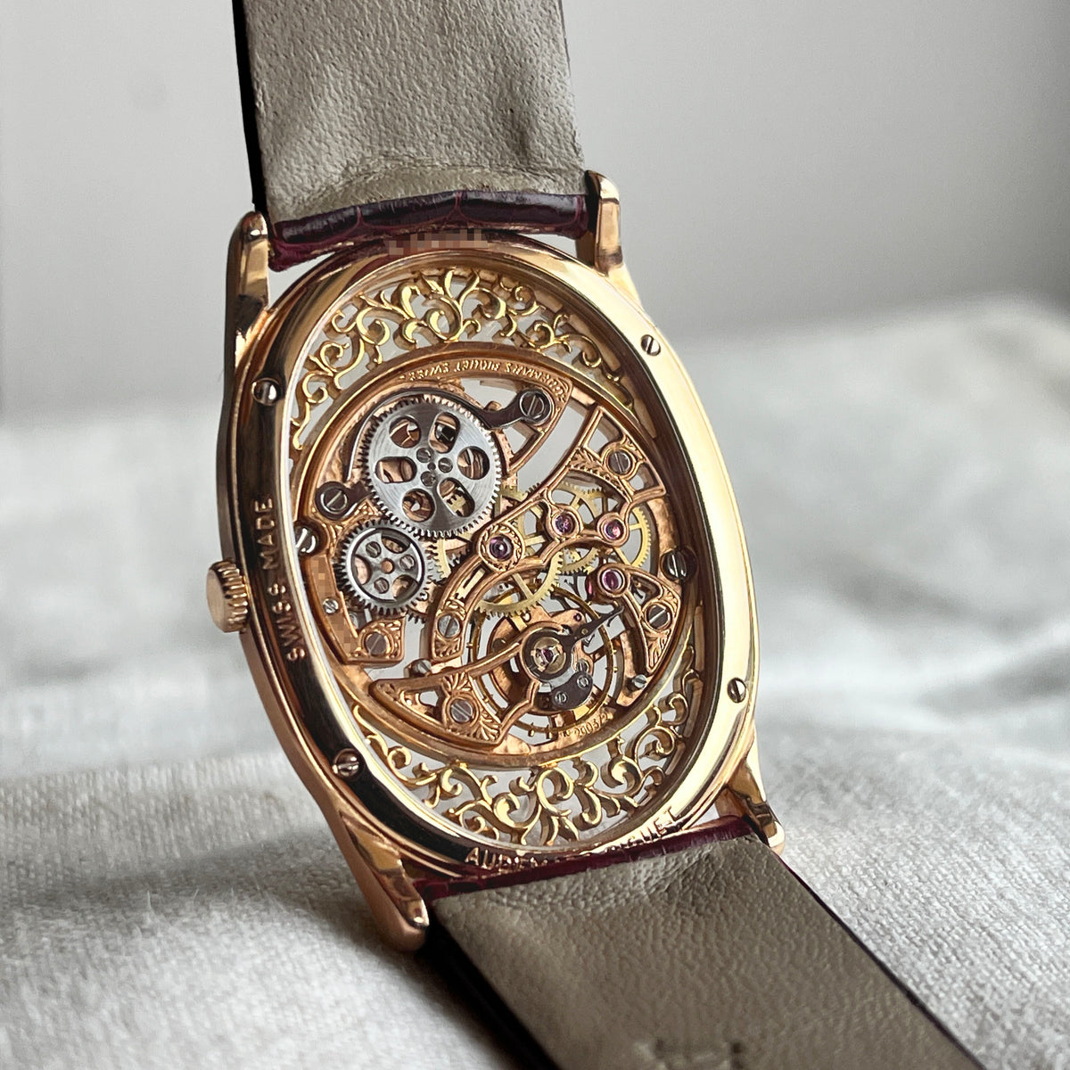 Audemars Piguet Rare Skeleton Oval Wristwatch, Pink Gold