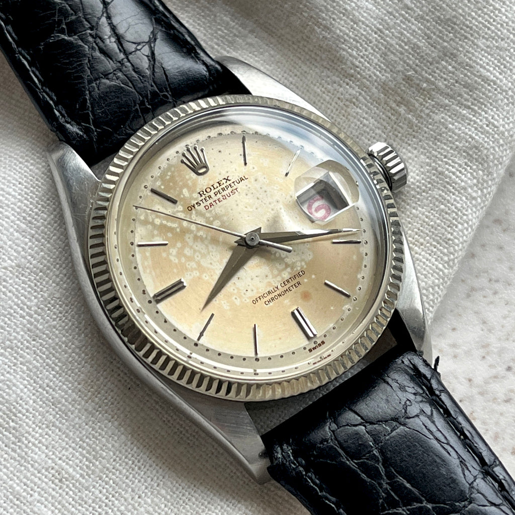 Rolex Ovettone 'Red' Datejust, Ref. 6305, Steel and White Gold