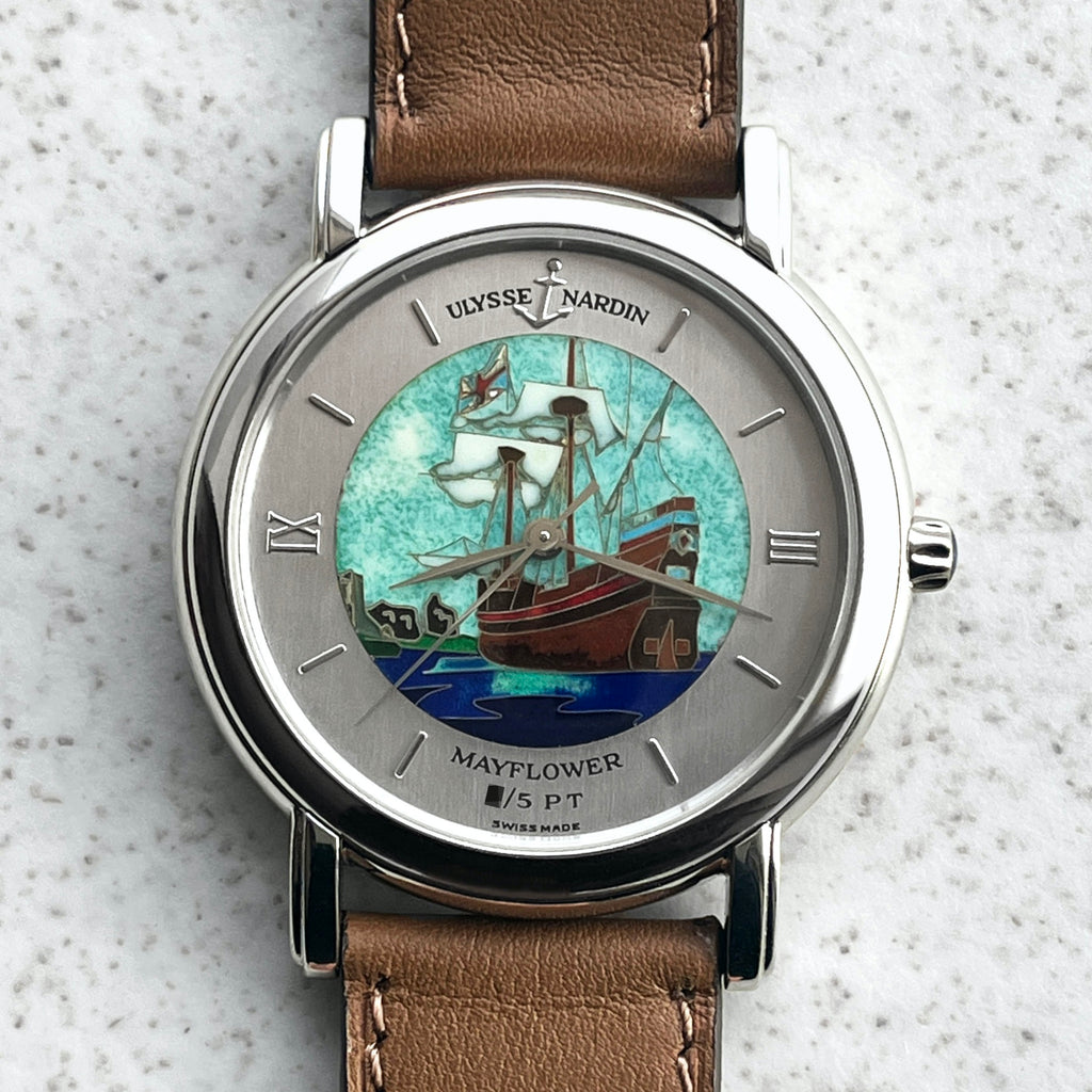 Ulysse Nardin Rare and Limited wristwatch, "Mayflower" Cloisonné Enamel Dial, Ref. 139-70-9, Platinum
