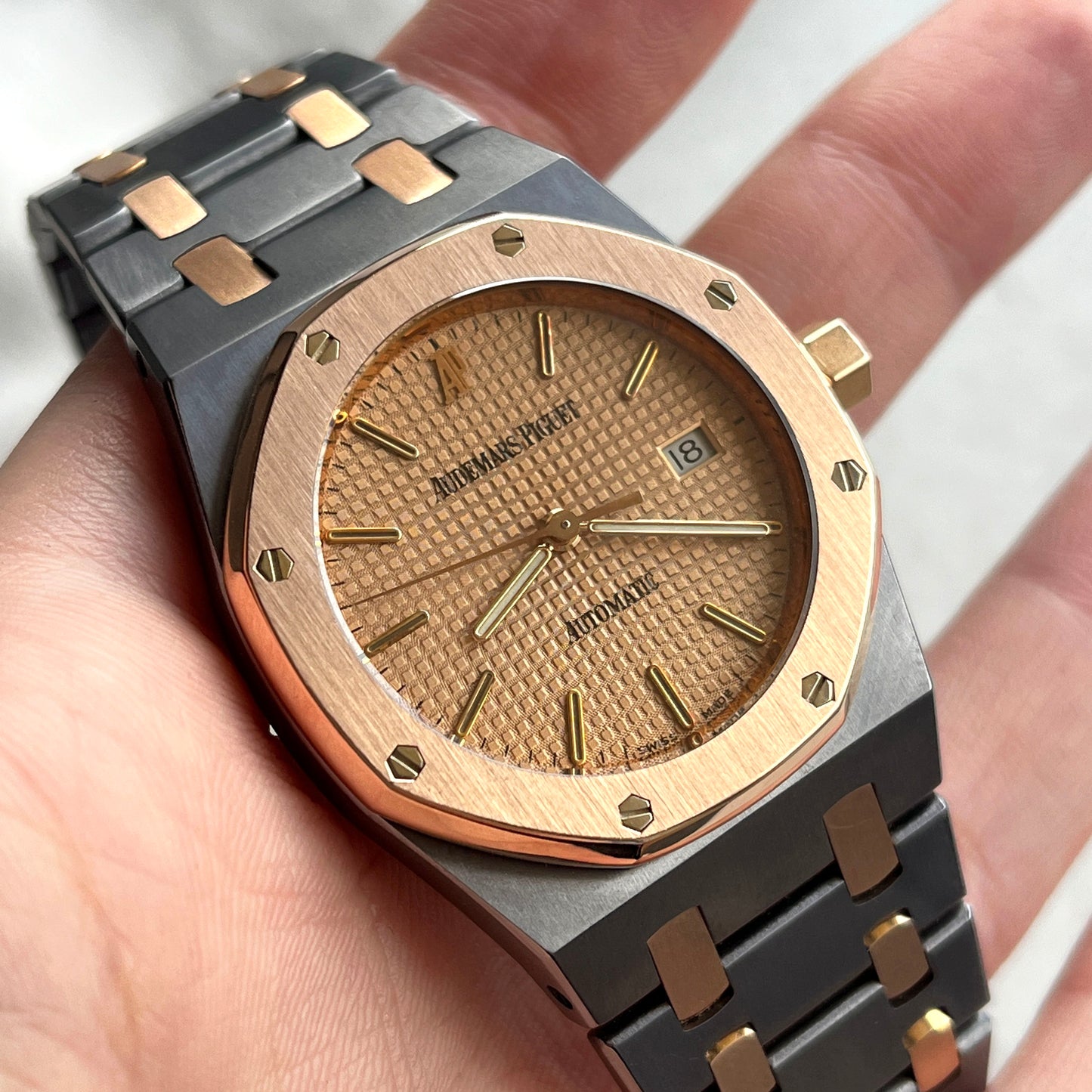 Audemars Piguet Royal Oak with Salmon Dial, Tantalum and Pink Gold