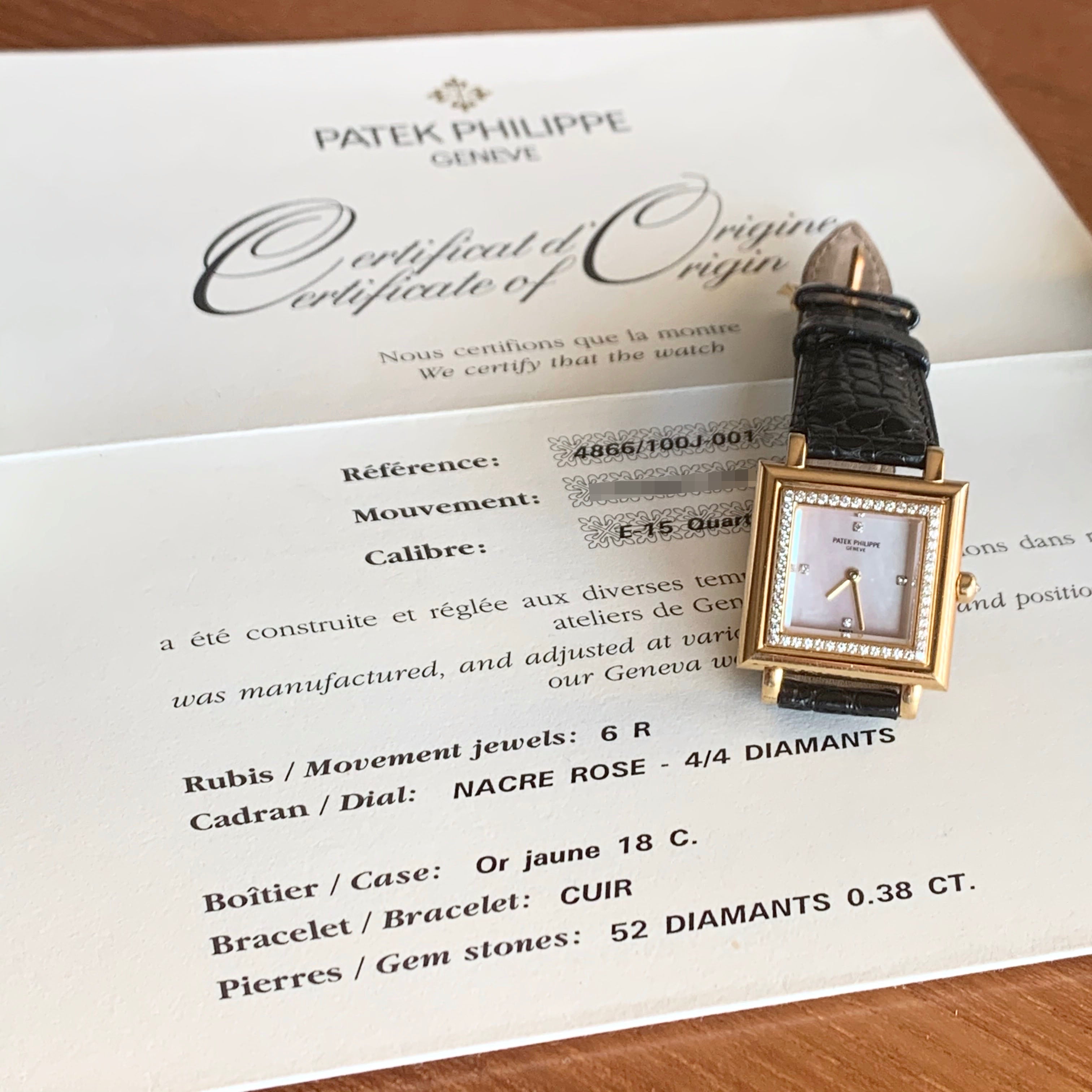 Patek Philippe Ladies Gondolo, Ref. 4866, MOP dial, Diamond bezel, Yellow Gold