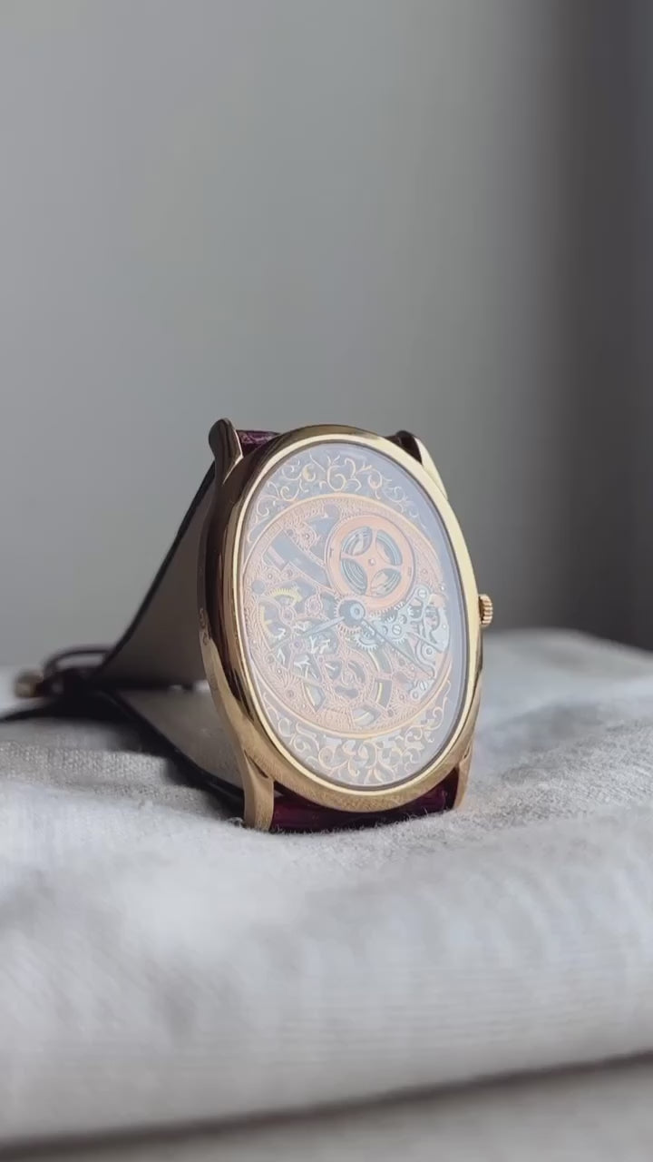Audemars Piguet Rare Skeleton Oval Wristwatch, Pink Gold
