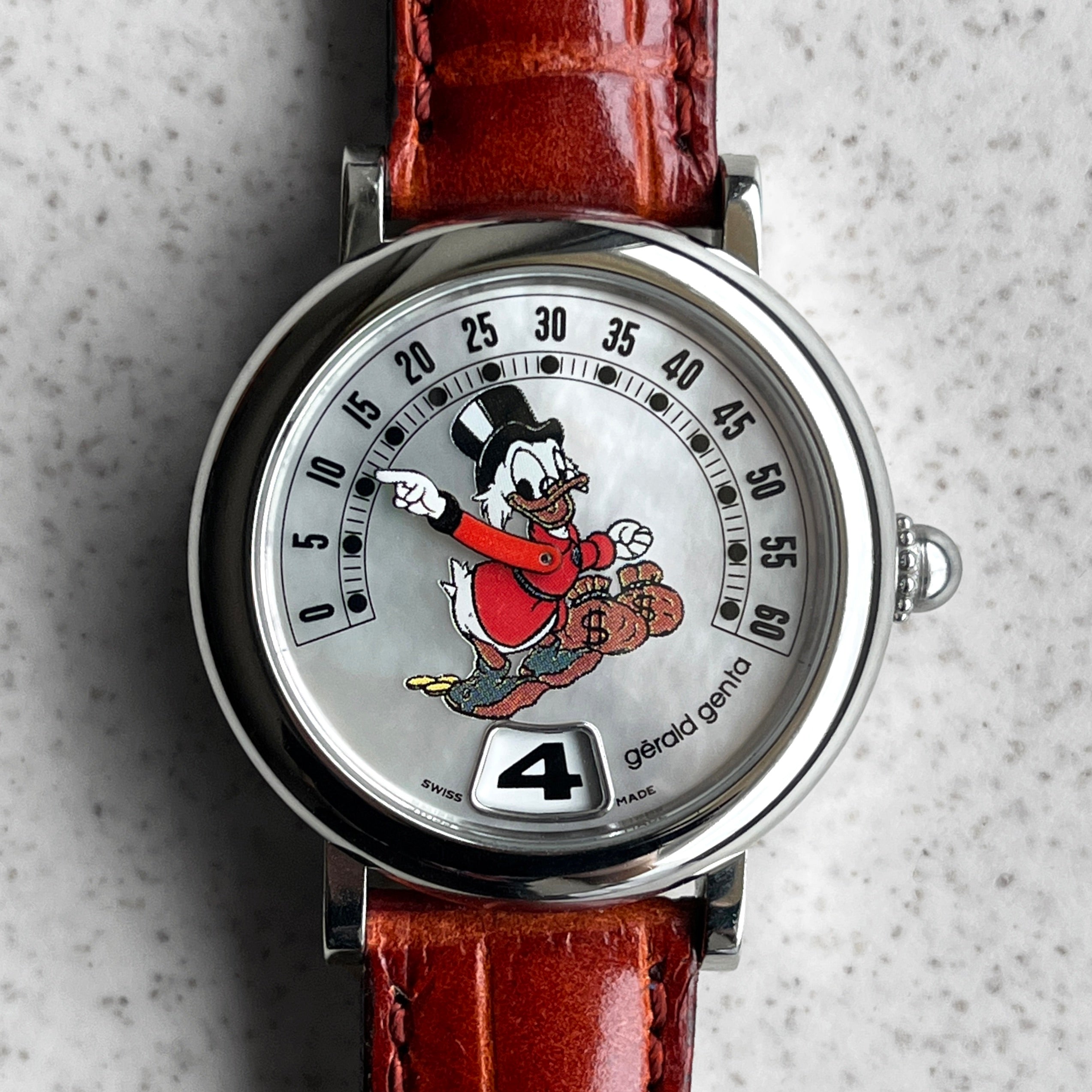 Gerald Genta Retro Fantasy Scrooge McDuck Retrograde Jumping Hour, MOP Dial, Ref. 3612, Steel