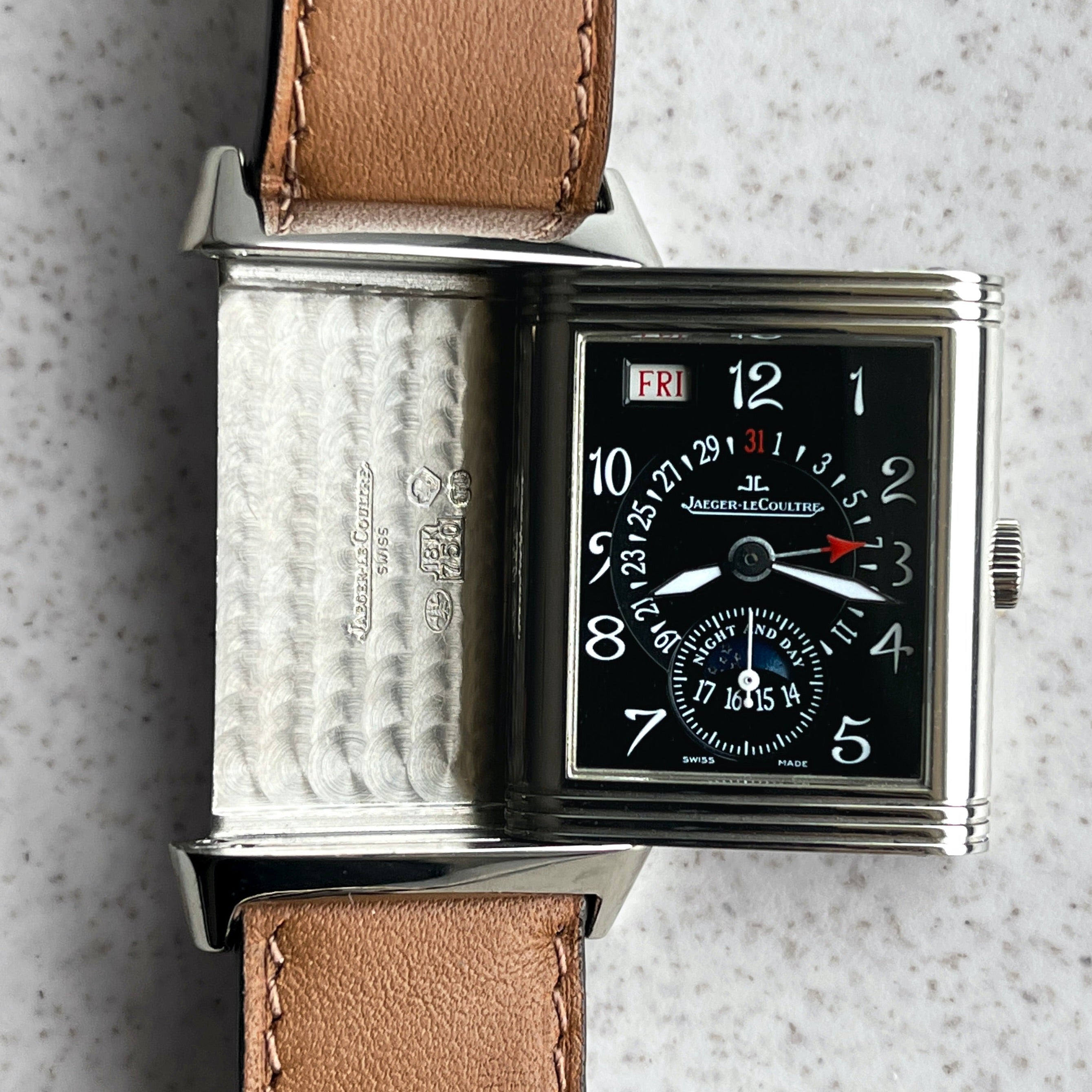 Jaeger LeCoultre Reverso Calendar Date White Gold