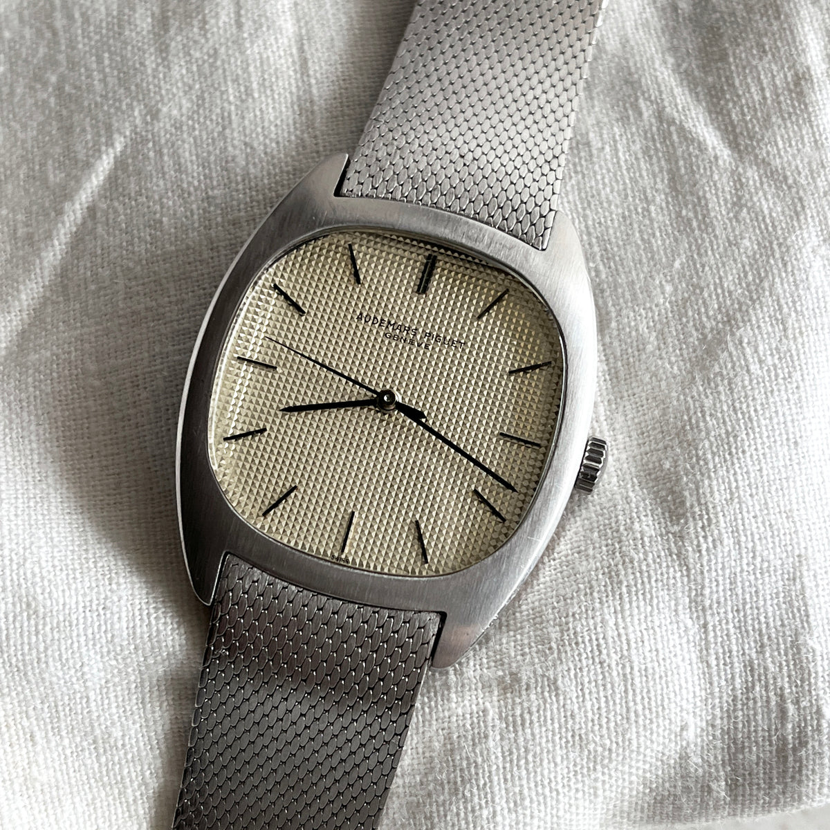 Audemars Piguet Rare Tonneau Watch with Detachable AP Mesh Bracelet, Steel