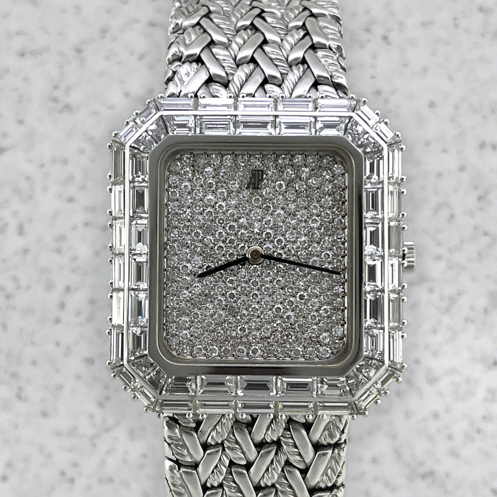 Audemars Piguet Baguette Diamond Watch with Pavé Diamond Dial, White Gold