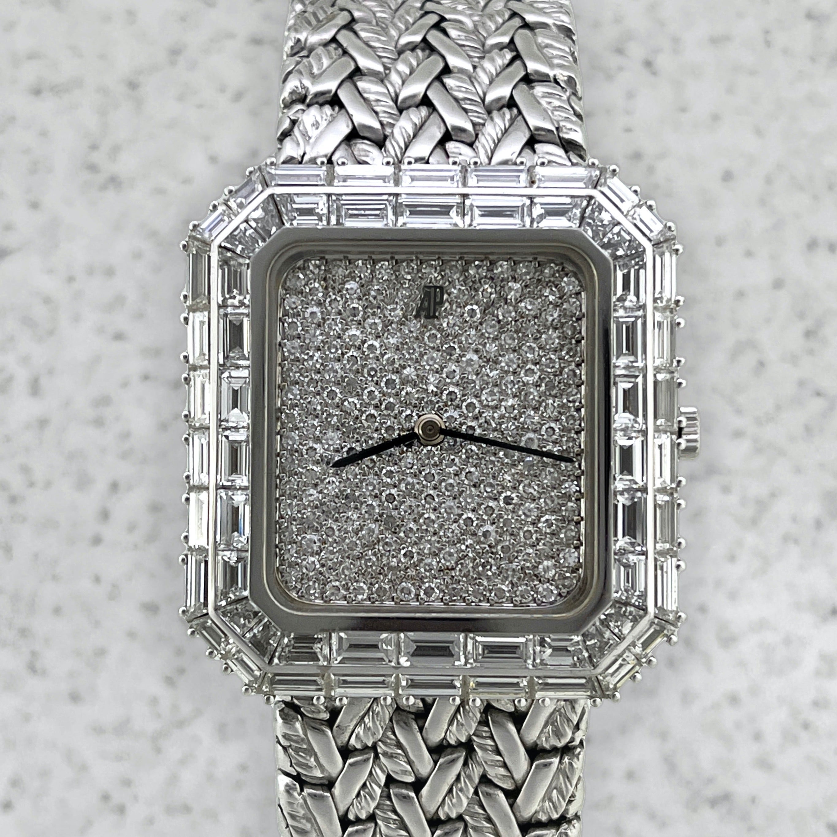 Audemars Piguet Baguette Diamond Watch with Pavé Diamond Dial, White Gold