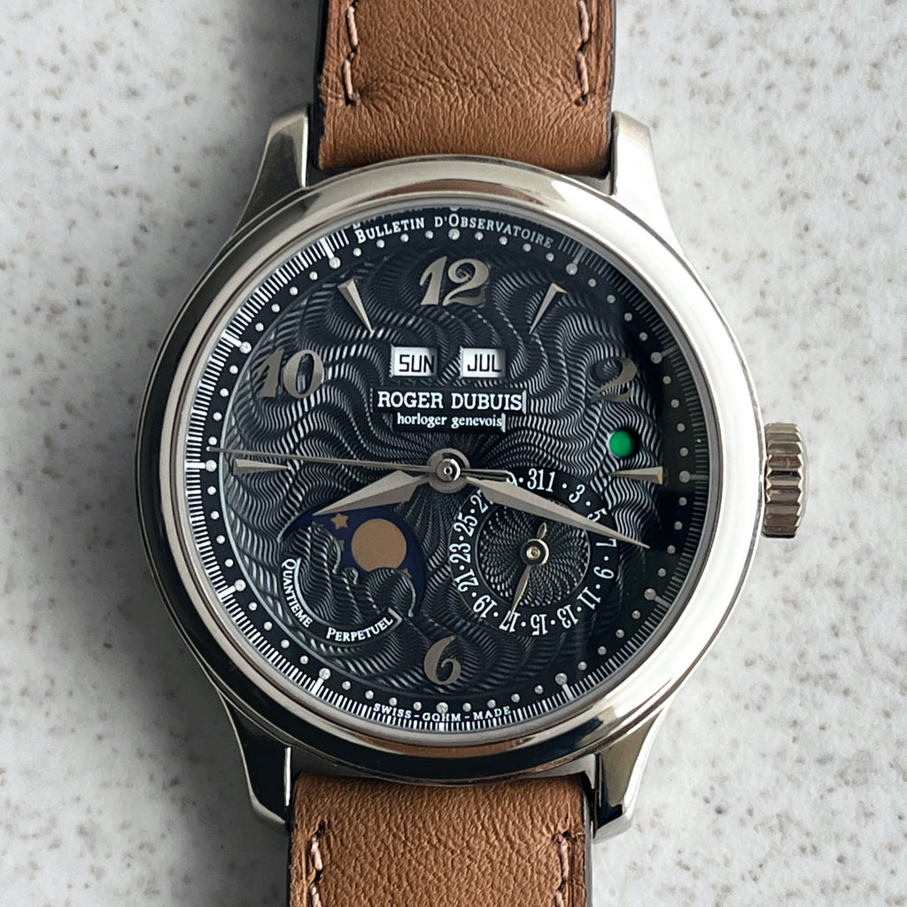 Roger Dubuis H37 Hommage Perpetual Calendar, Rare black guiloché dial, White Gold