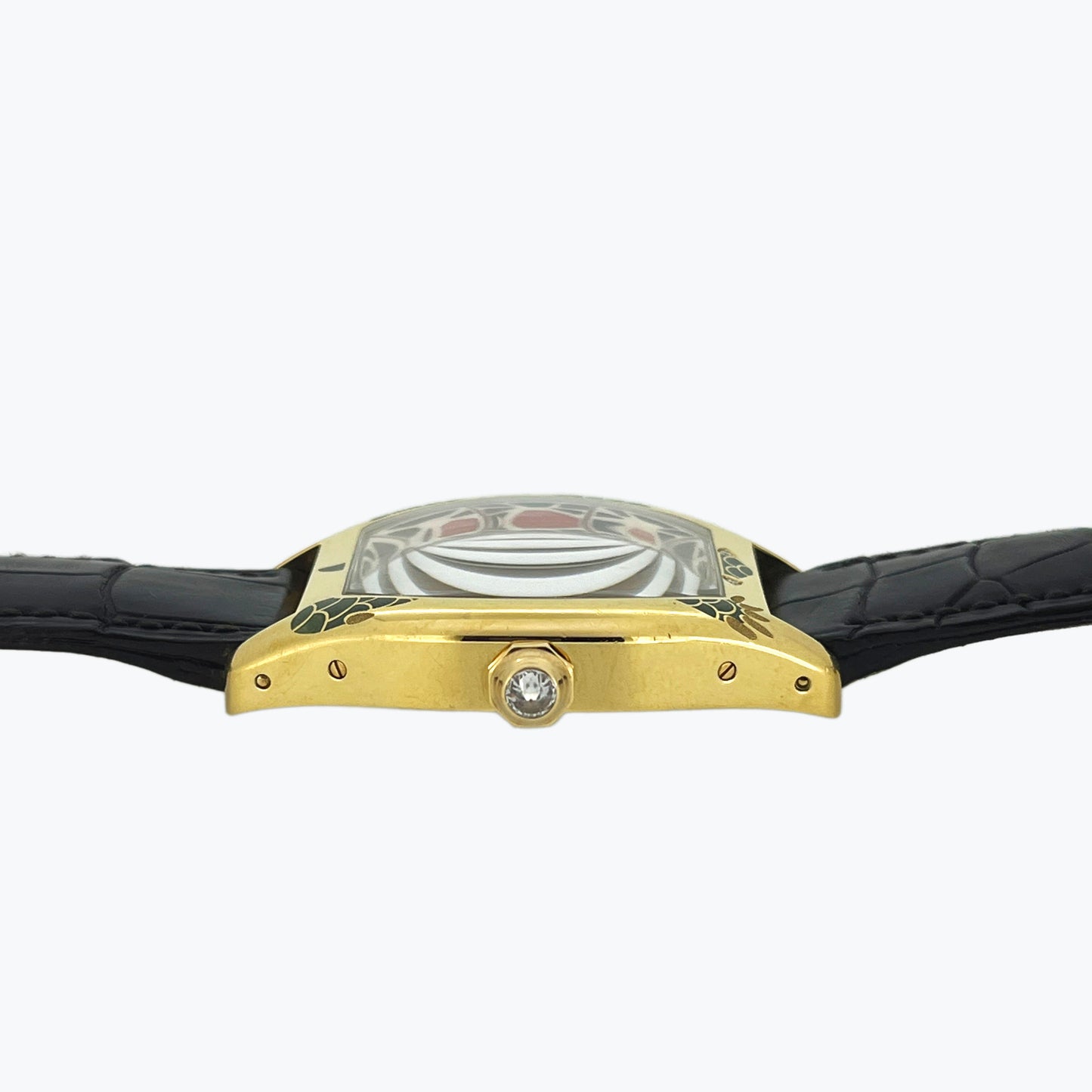 Cartier Tortue Watch with Champleve Enamel Turtle Motif, Yellow Gold