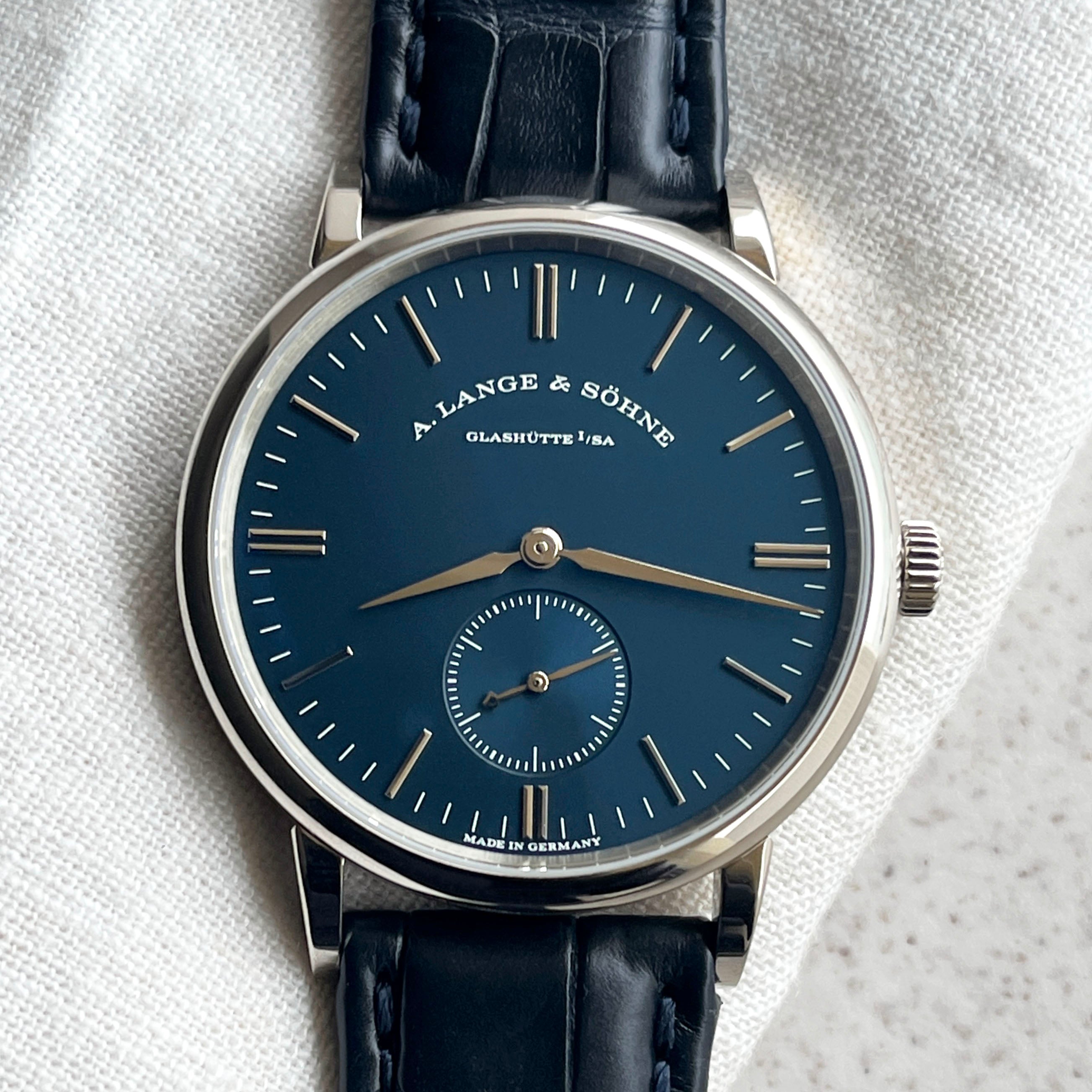 A. Lange & Sohne Saxonia Blue,  Ref. 219.028, White Gold